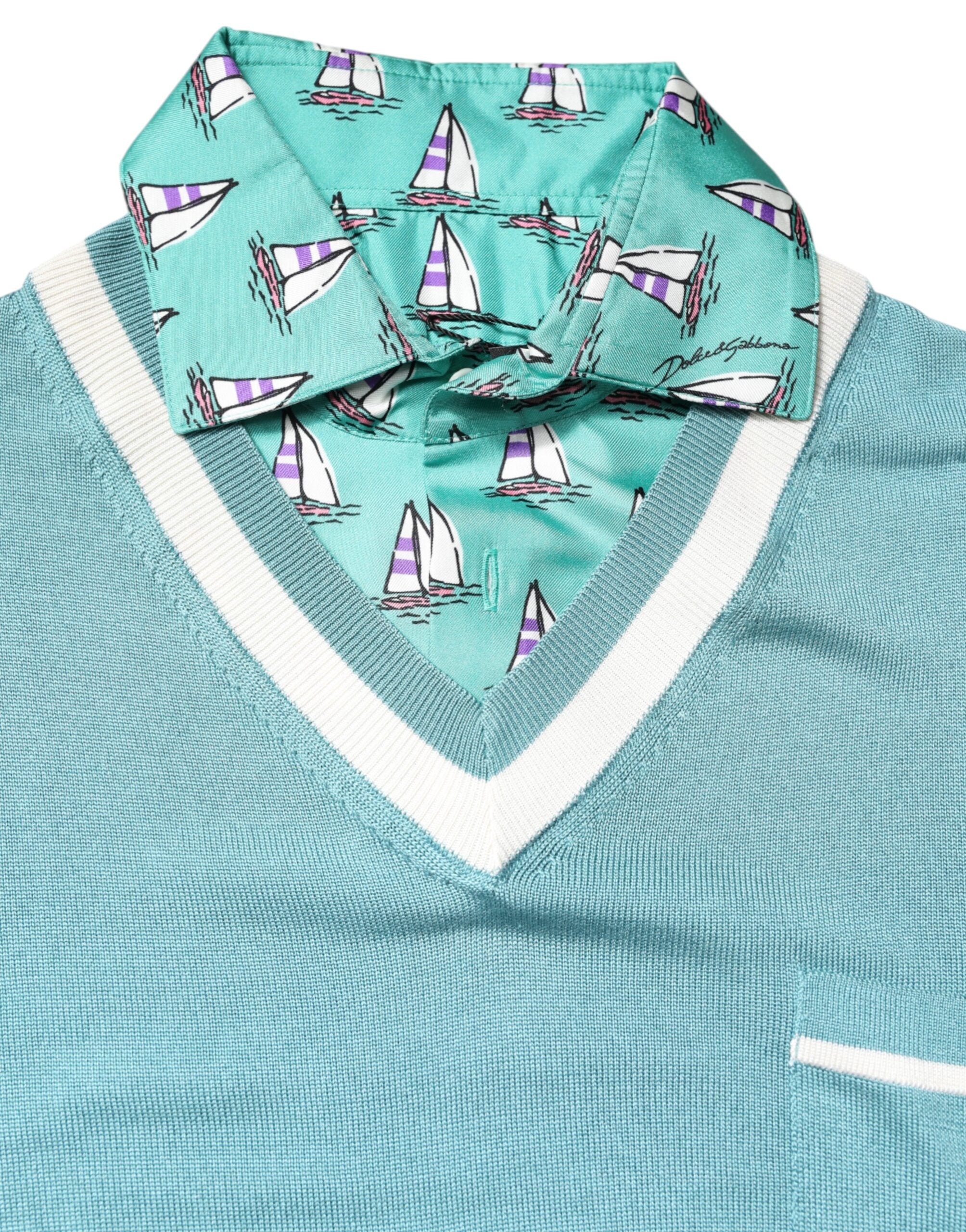 Dolce & Gabbana Green Printed Collared Short Sleeve Men's T-shirt