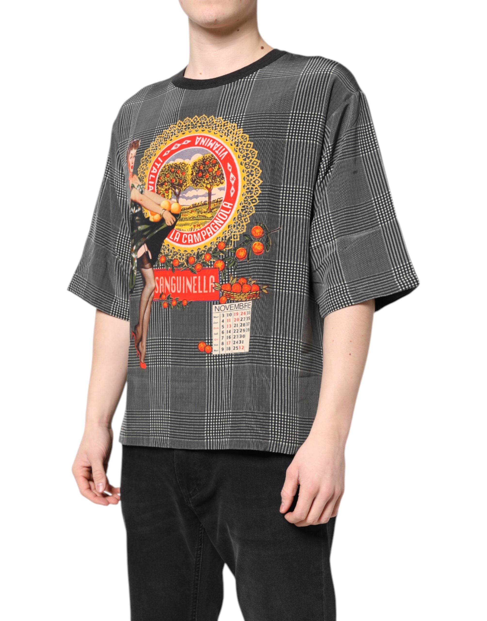 Dolce & Gabbana Black White Graphic Print Short Sleeve Men's T-shirt