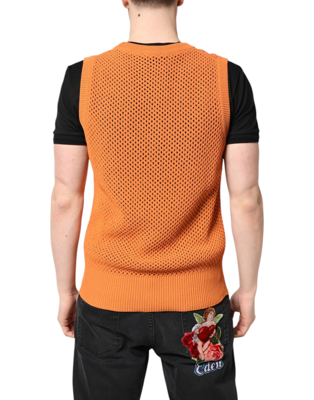 Dolce & Gabbana Orange Cashmere Round Neck Sleeveless Men's T-shirt
