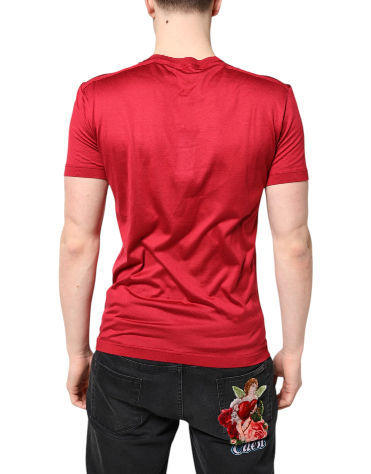 Dolce & Gabbana Red Silk DG Crown Logo Short Sleeve Men's T-shirt (Pre-Owned)