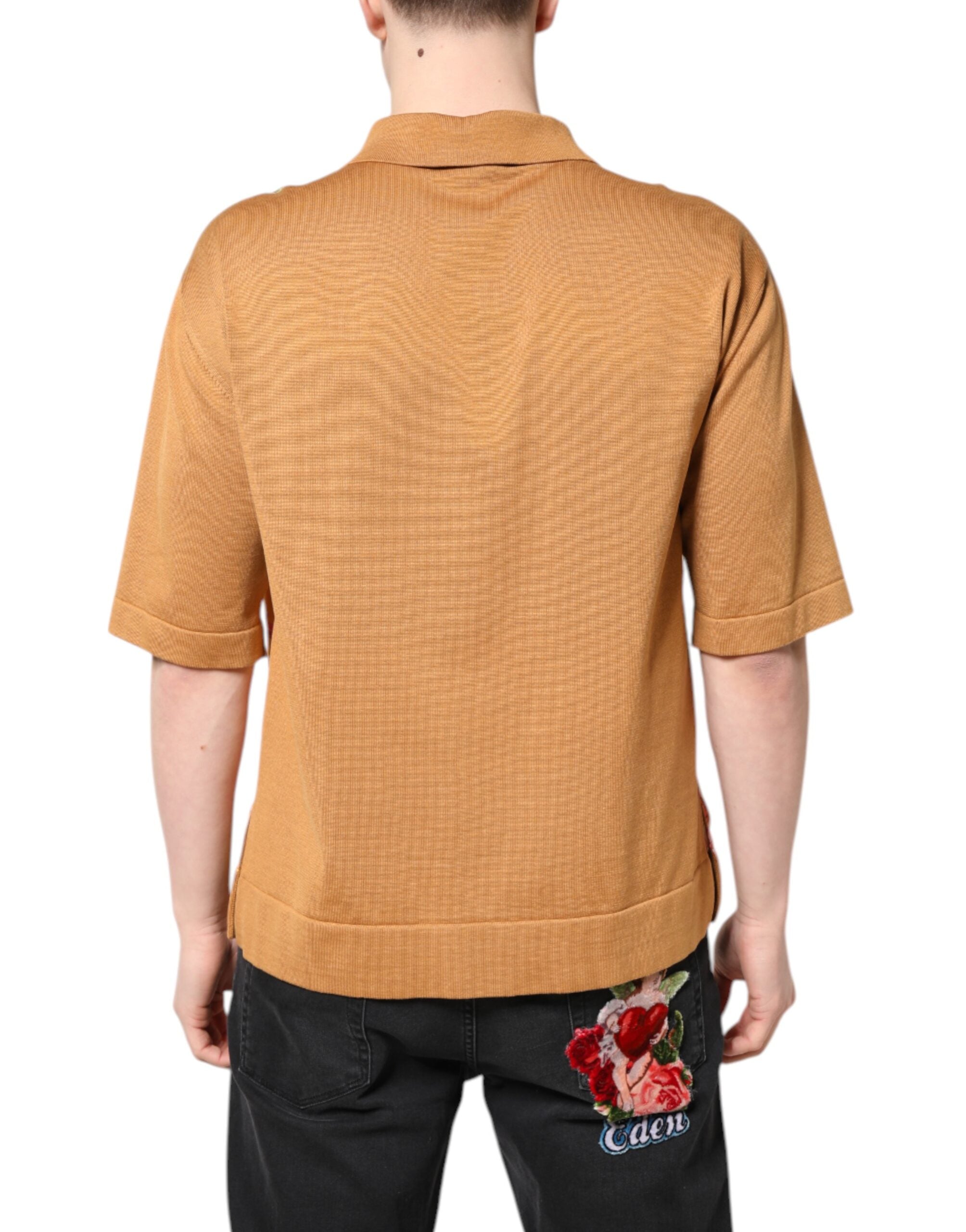 Dolce & Gabbana Brown Floral Collared Short Sleeve Men's T-shirt