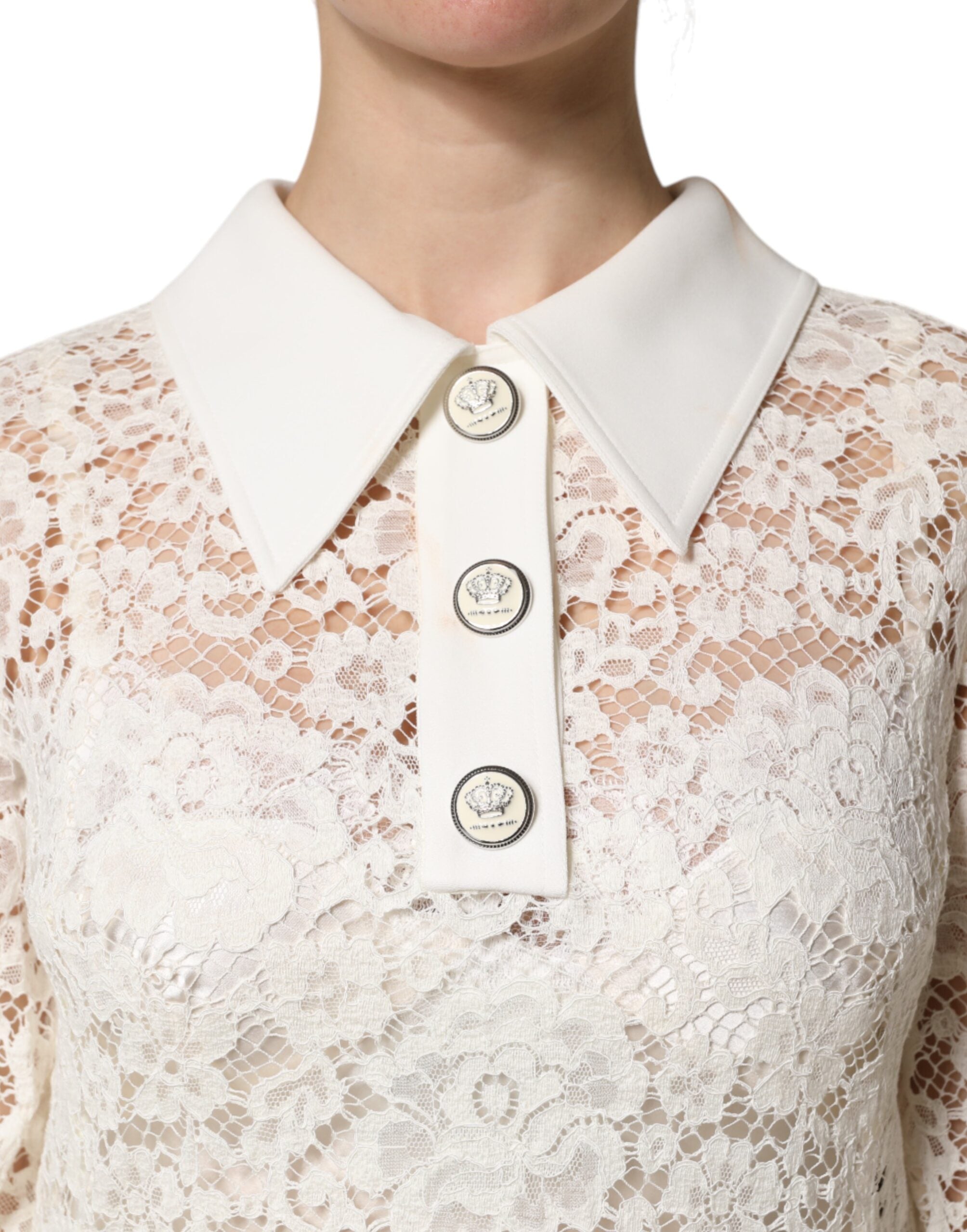 Dolce & Gabbana White Floral Lace Long Sleeves Shift Women's Dress (Pre-Owned)