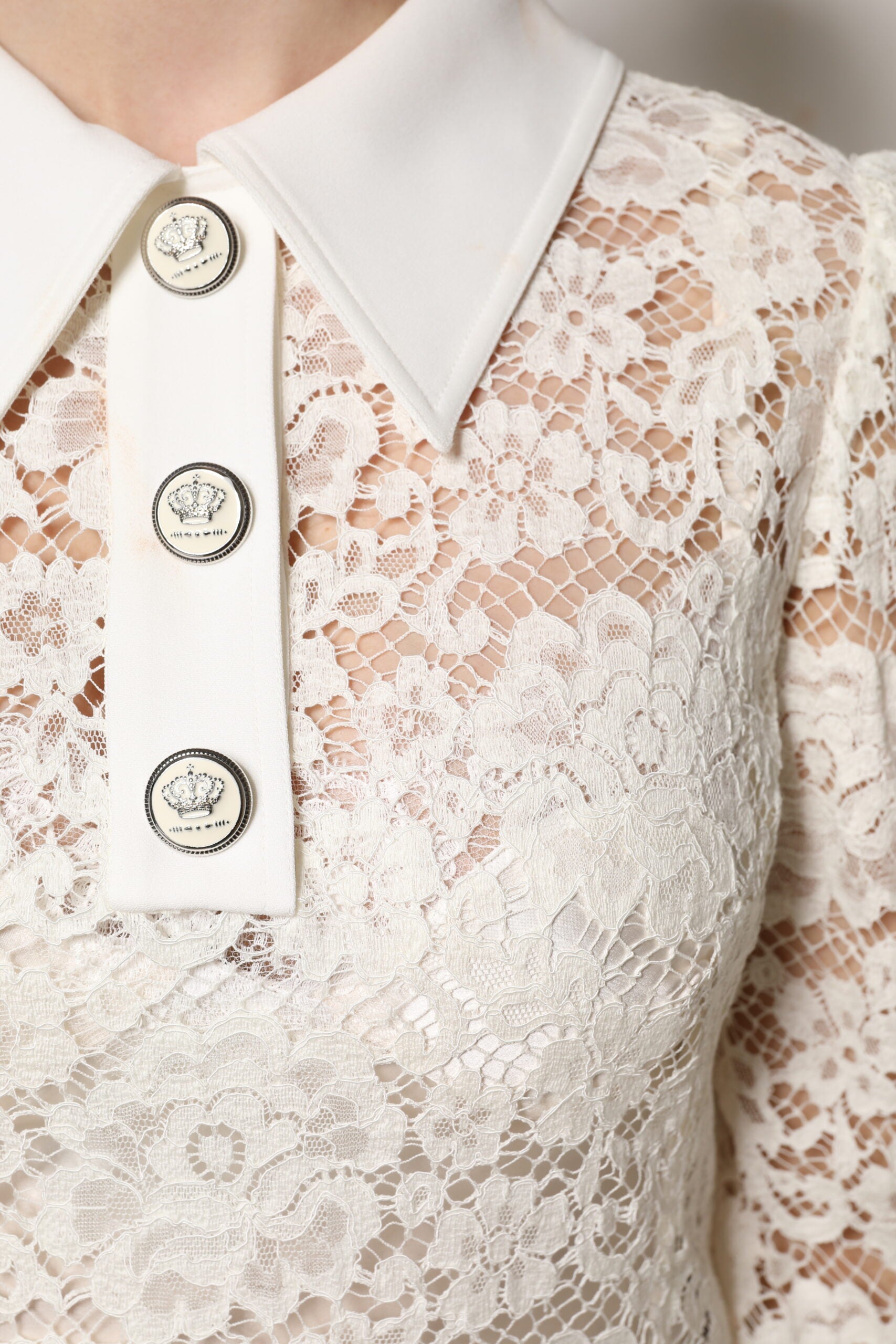 Dolce & Gabbana White Floral Lace Long Sleeves Shift Women's Dress (Pre-Owned)