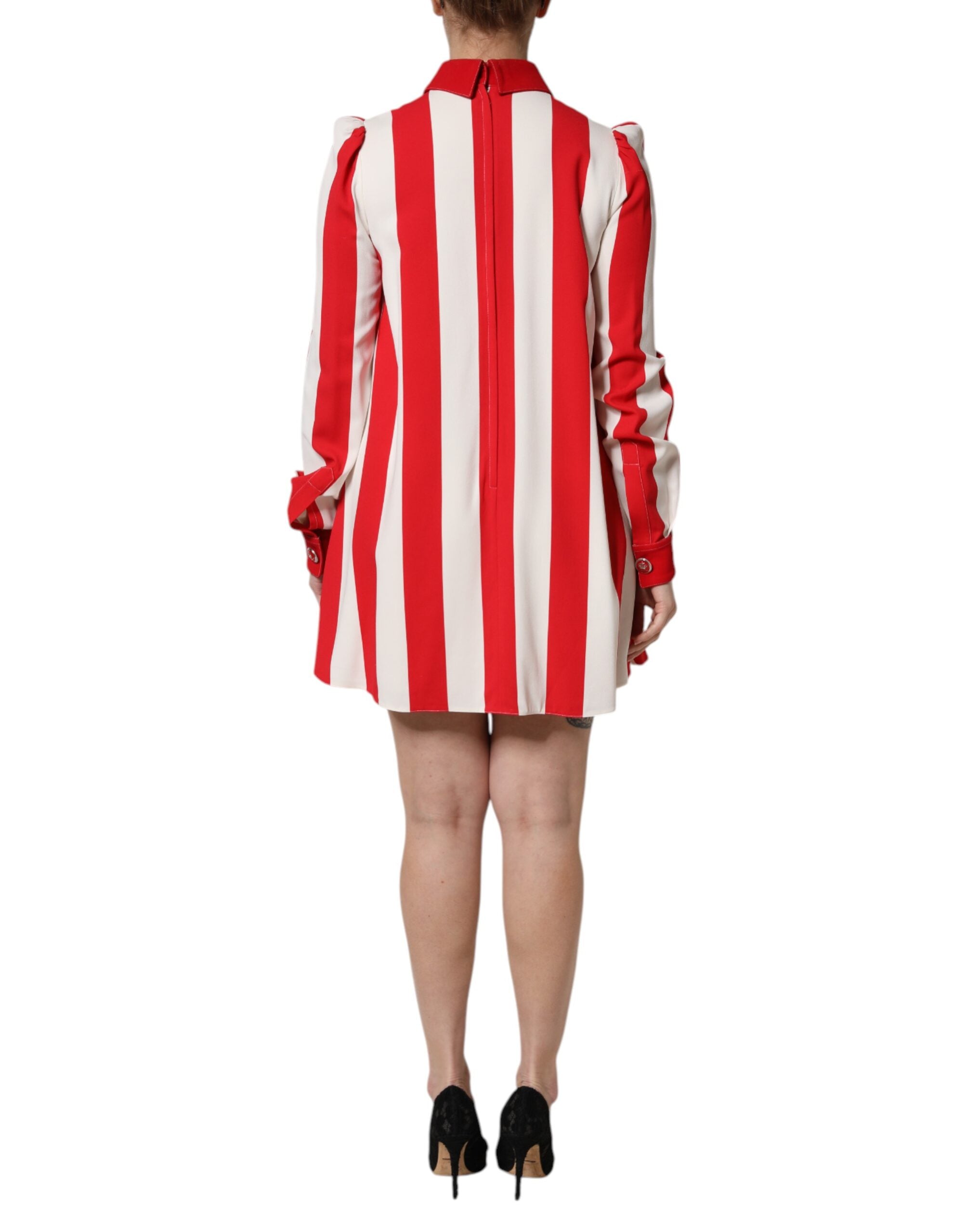 Dolce & Gabbana White Red Stripes Long Sleeves Mini Women's Dress