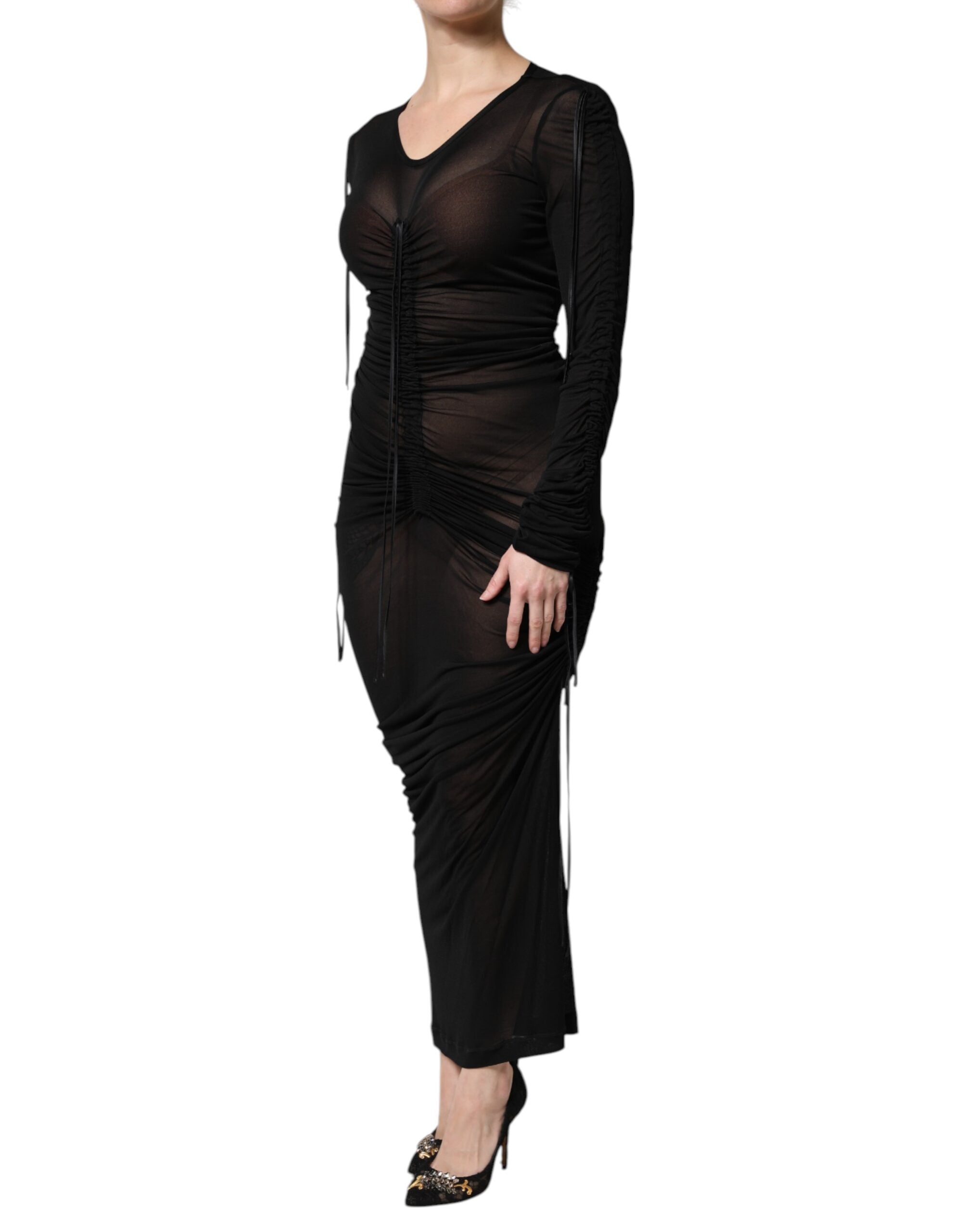 Dolce & Gabbana Black Mesh Trim Bodycon Long Sheath Women's Dress