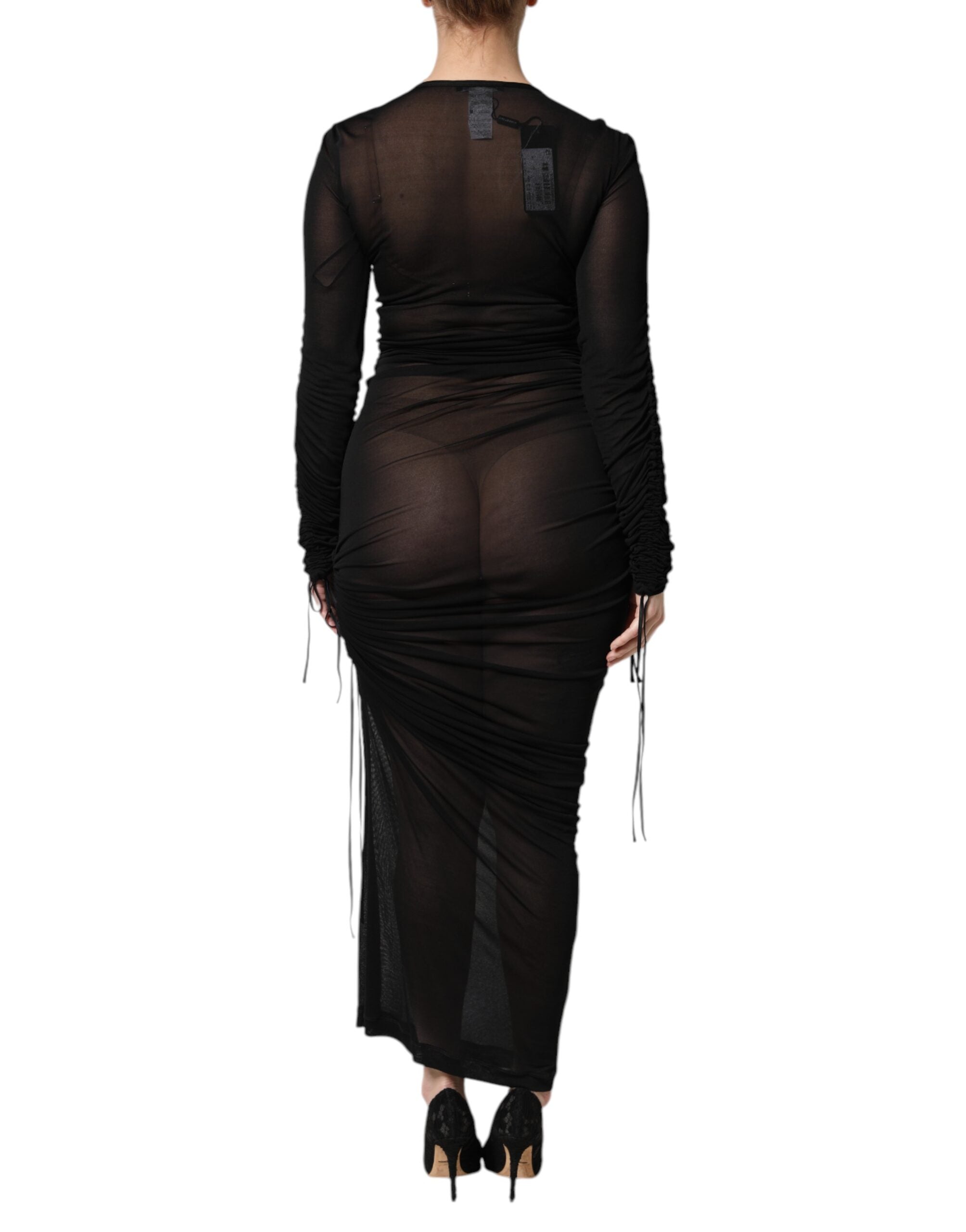 Dolce & Gabbana Black Mesh Trim Bodycon Long Sheath Women's Dress