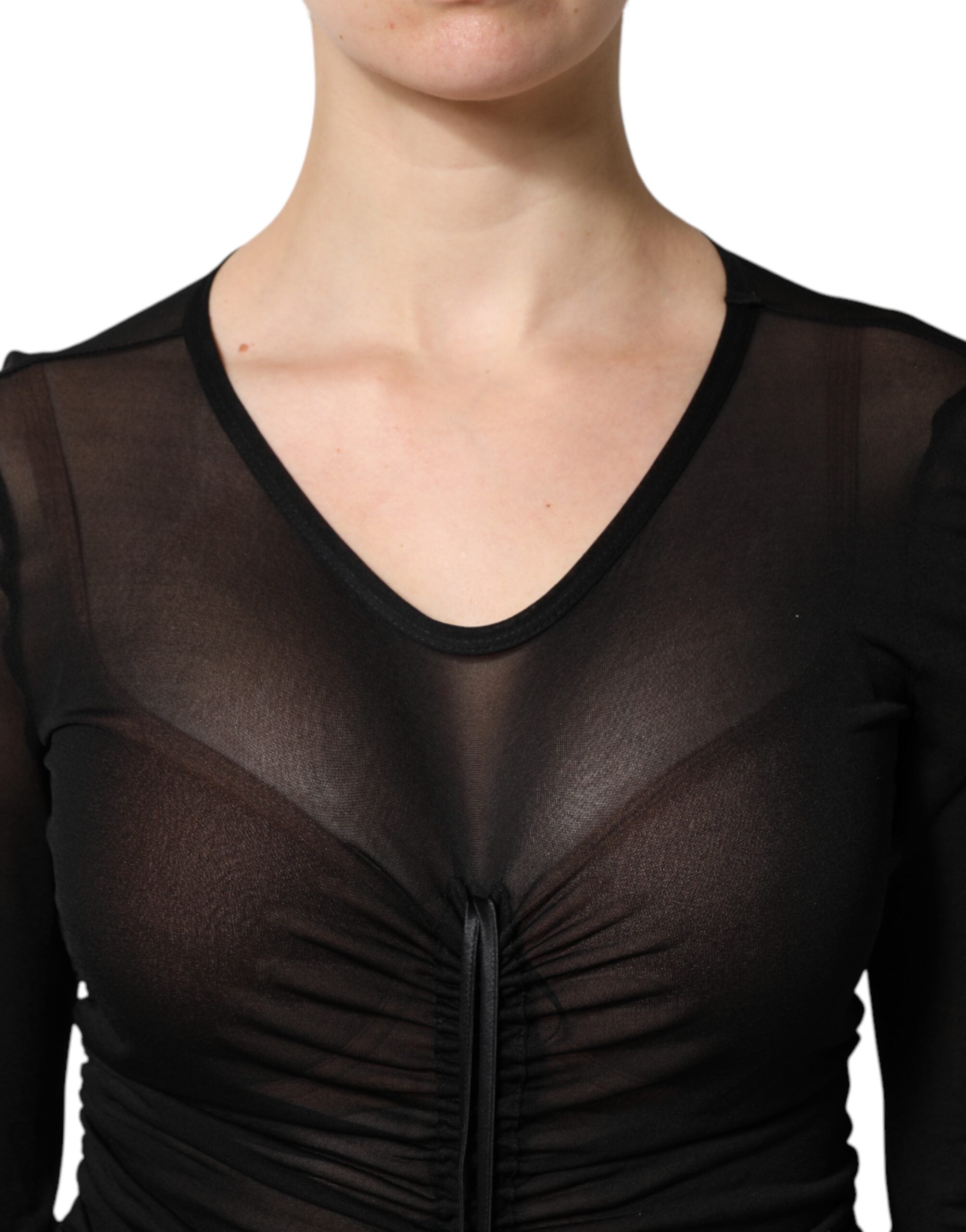 Dolce & Gabbana Black Mesh Trim Bodycon Long Sheath Women's Dress