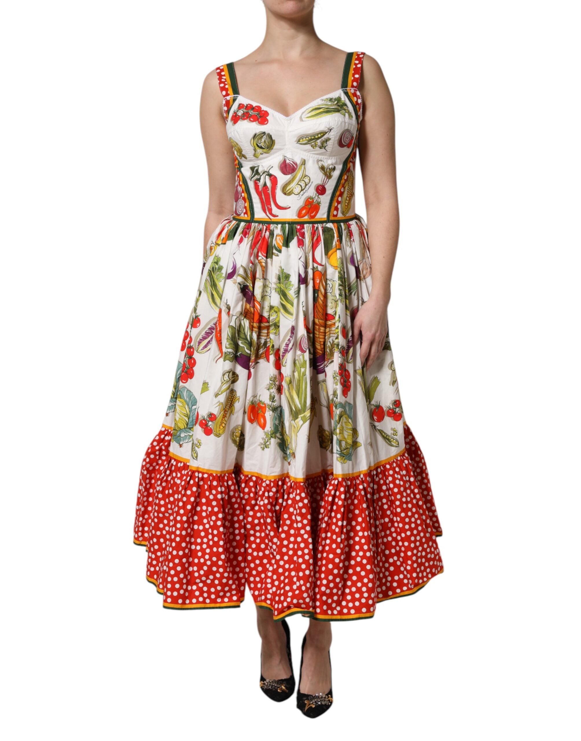 Dolce & Gabbana White Vegetables Sleeveless A-line Women's Dress