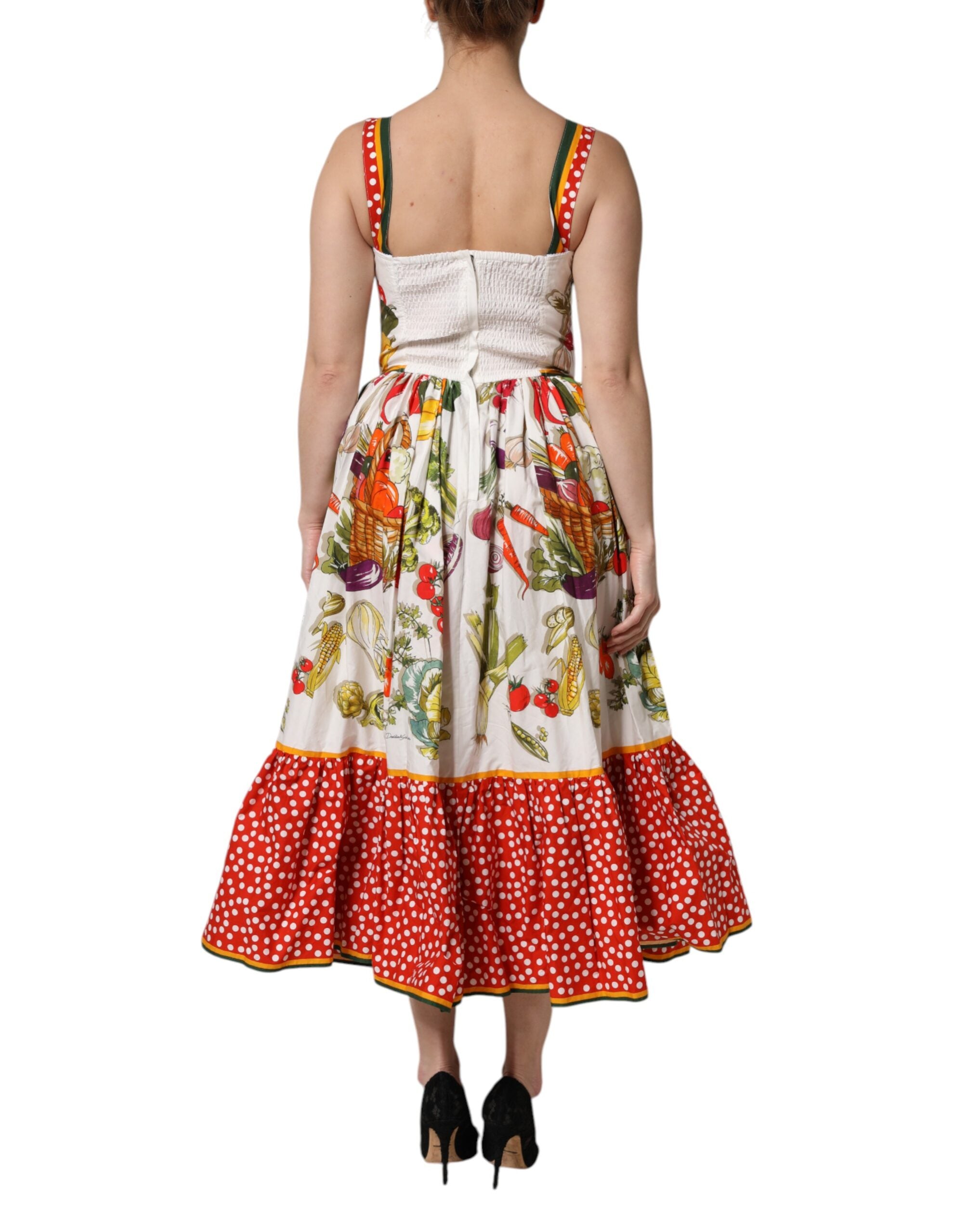 Dolce & Gabbana White Vegetables Sleeveless A-line Women's Dress