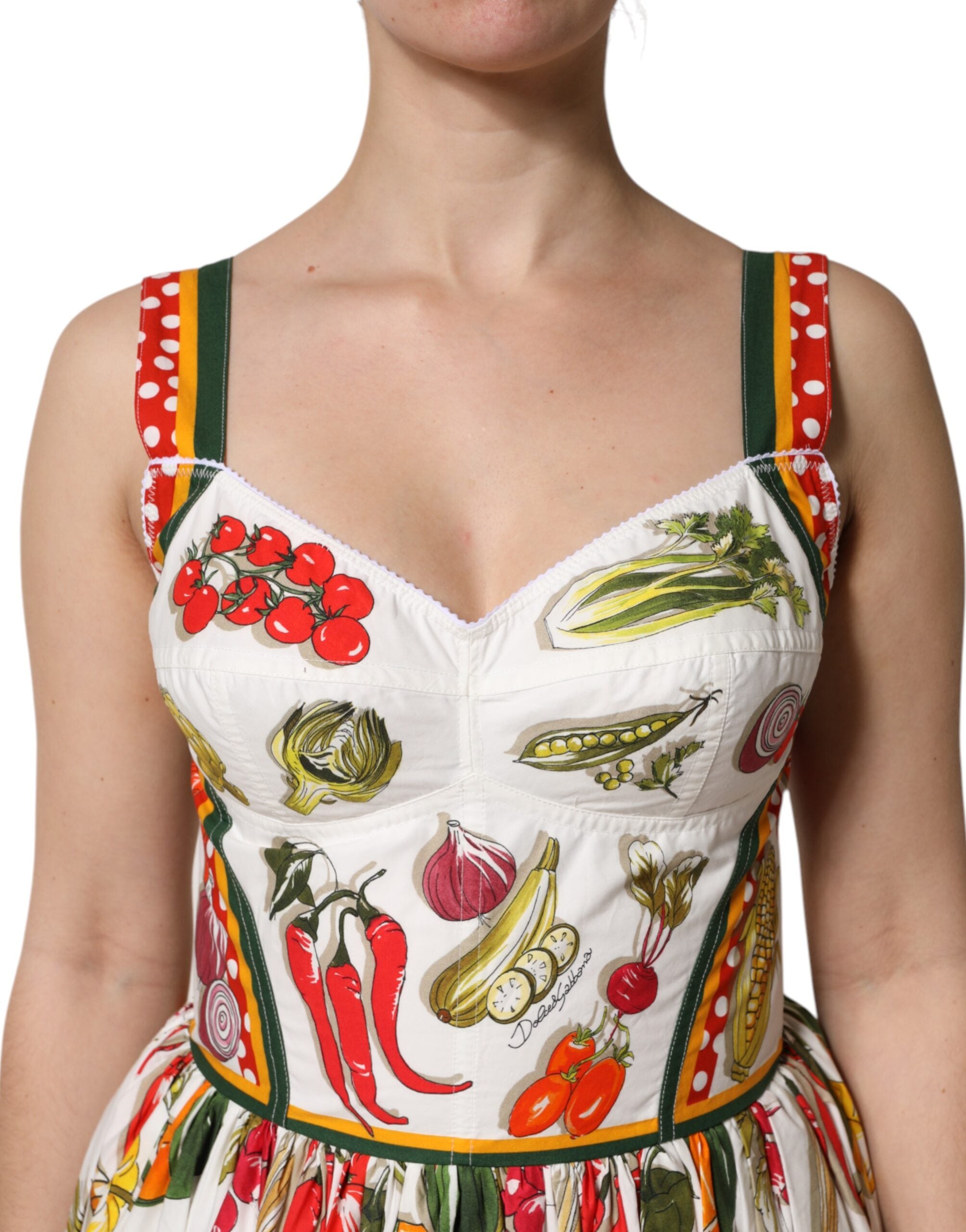 Dolce & Gabbana White Vegetables Sleeveless A-line Women's Dress