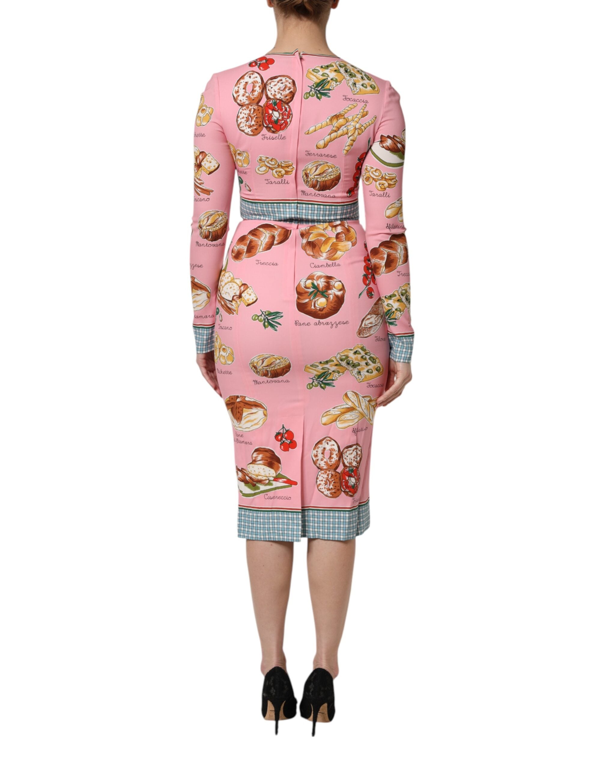 Dolce & Gabbana Pink Pastry Print Bodycon Sheath Midi Women's Dress