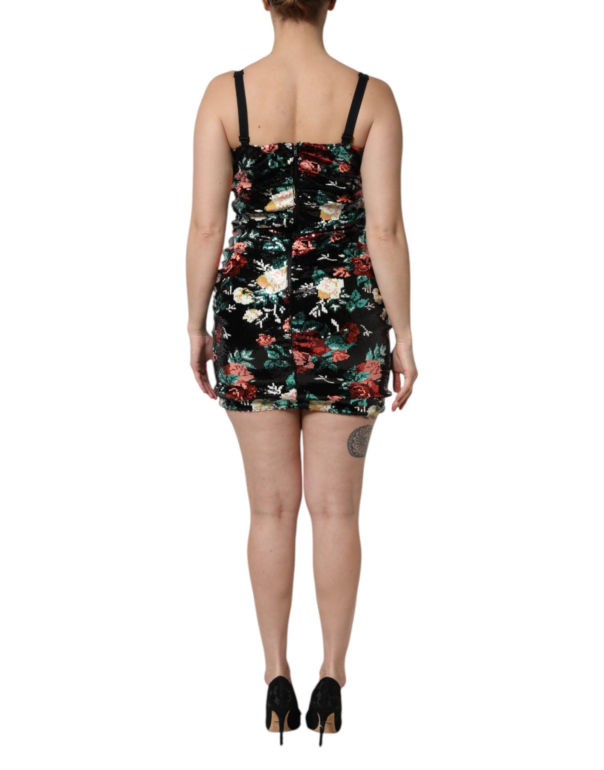 Dolce & Gabbana Black Floral Sequin Sleeveless Sheath Women's Dress