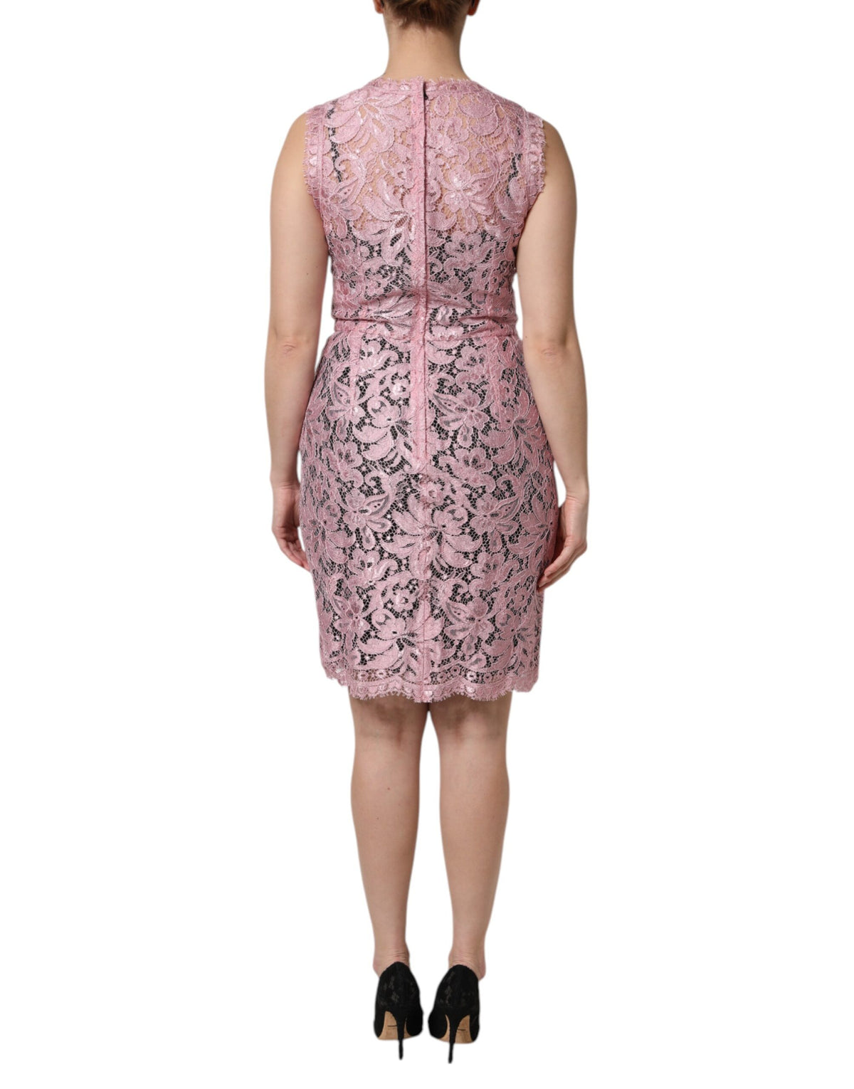 Dolce & Gabbana Pink Floral Lace Sleeveless Sheath Women's Dress