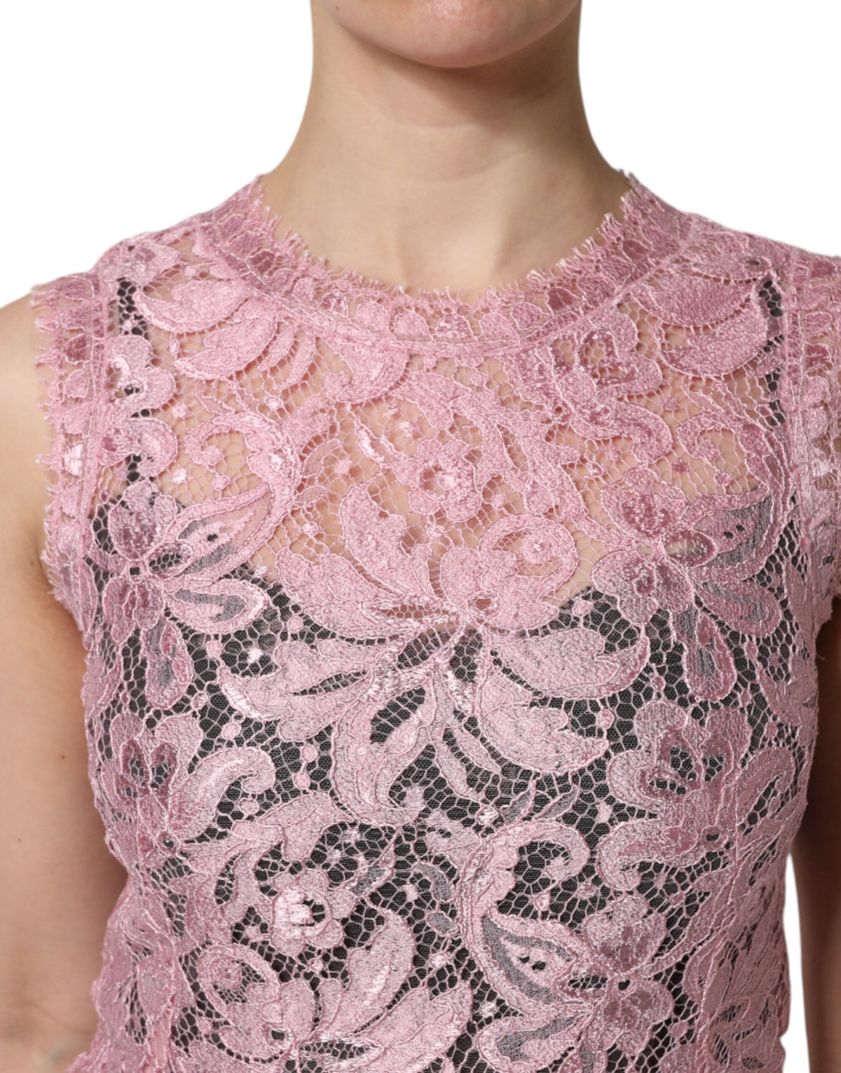 Dolce & Gabbana Pink Floral Lace Sleeveless Sheath Women's Dress