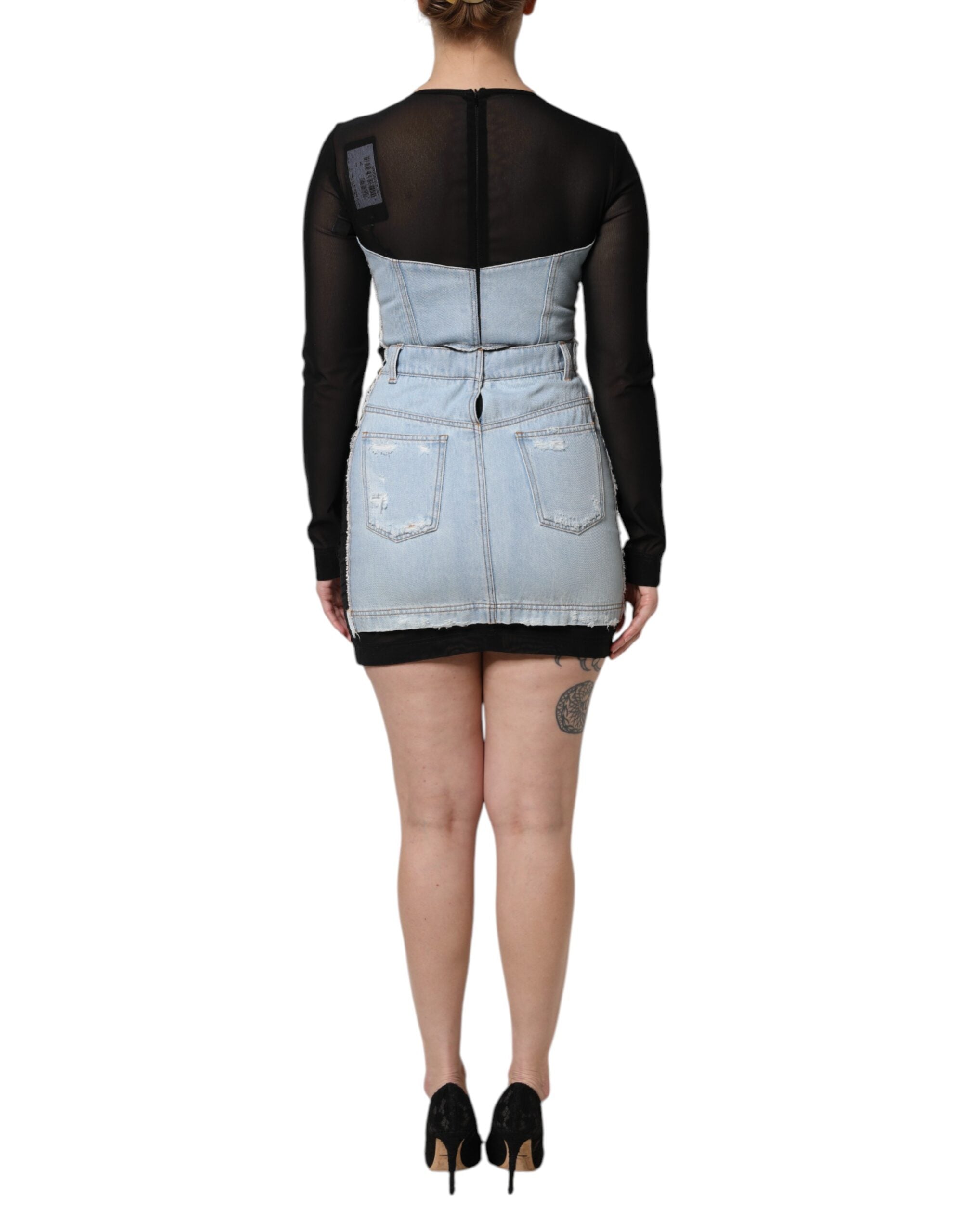 Dolce & Gabbana Black Blue Long Sleeves Denim Mini Women's Dress