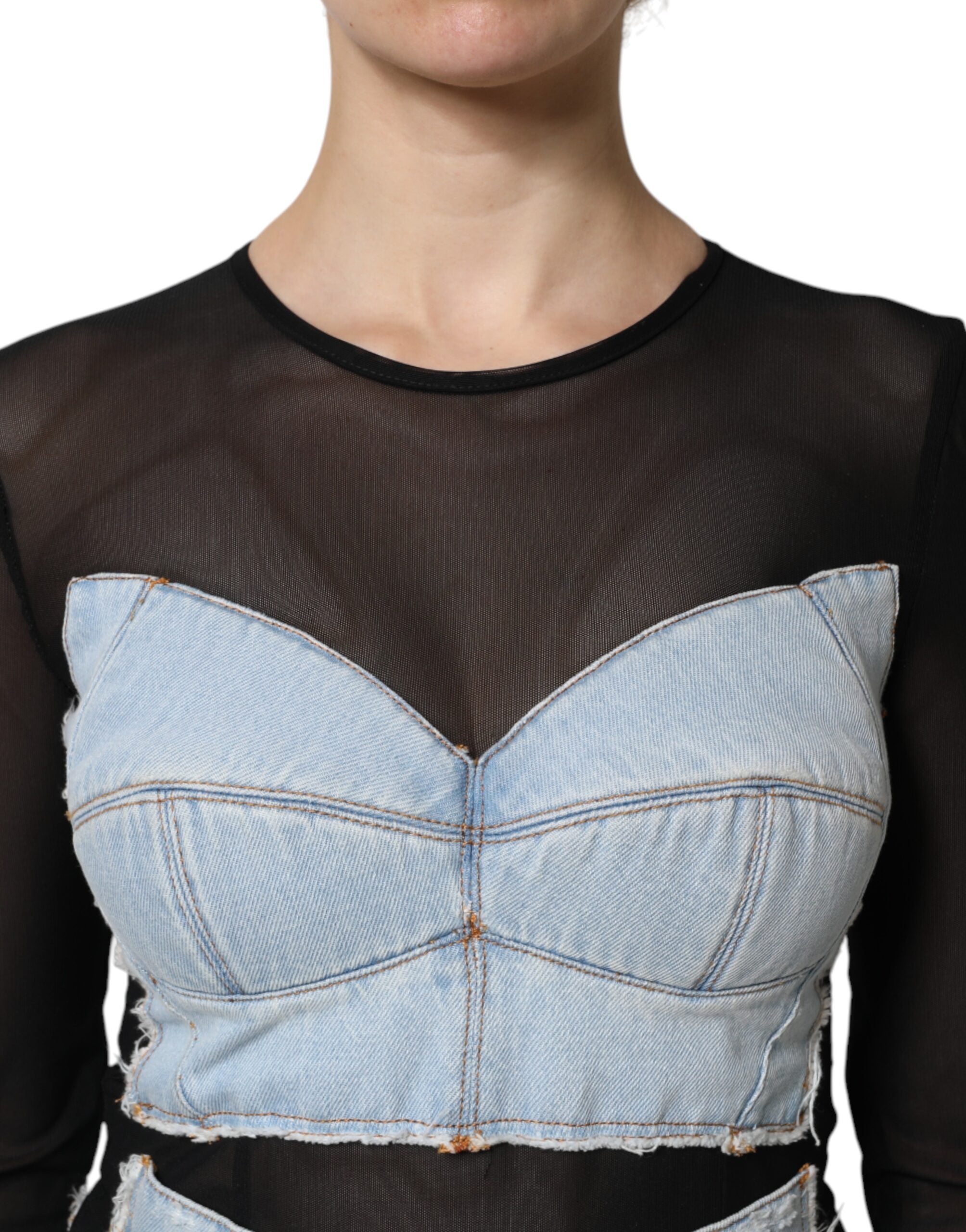 Dolce & Gabbana Black Blue Long Sleeves Denim Mini Women's Dress
