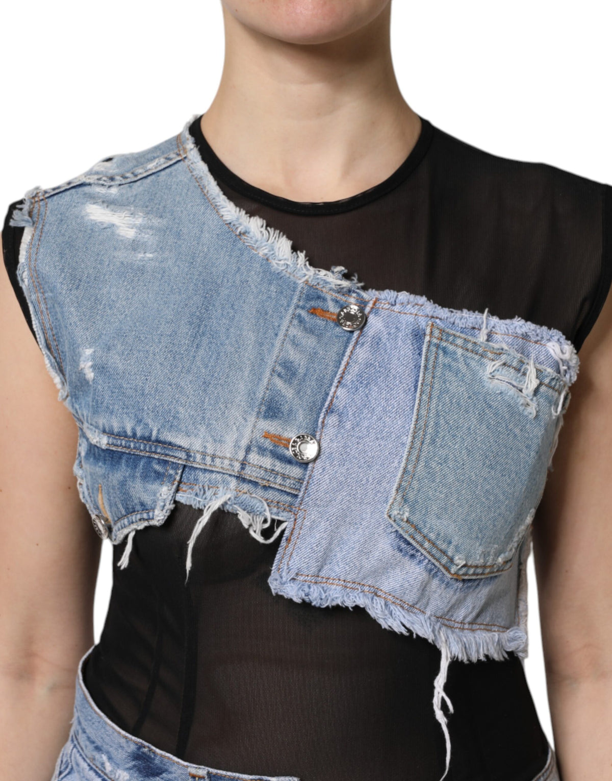 Dolce & Gabbana Black Blue Sleeveless Denim Mini Women's Dress