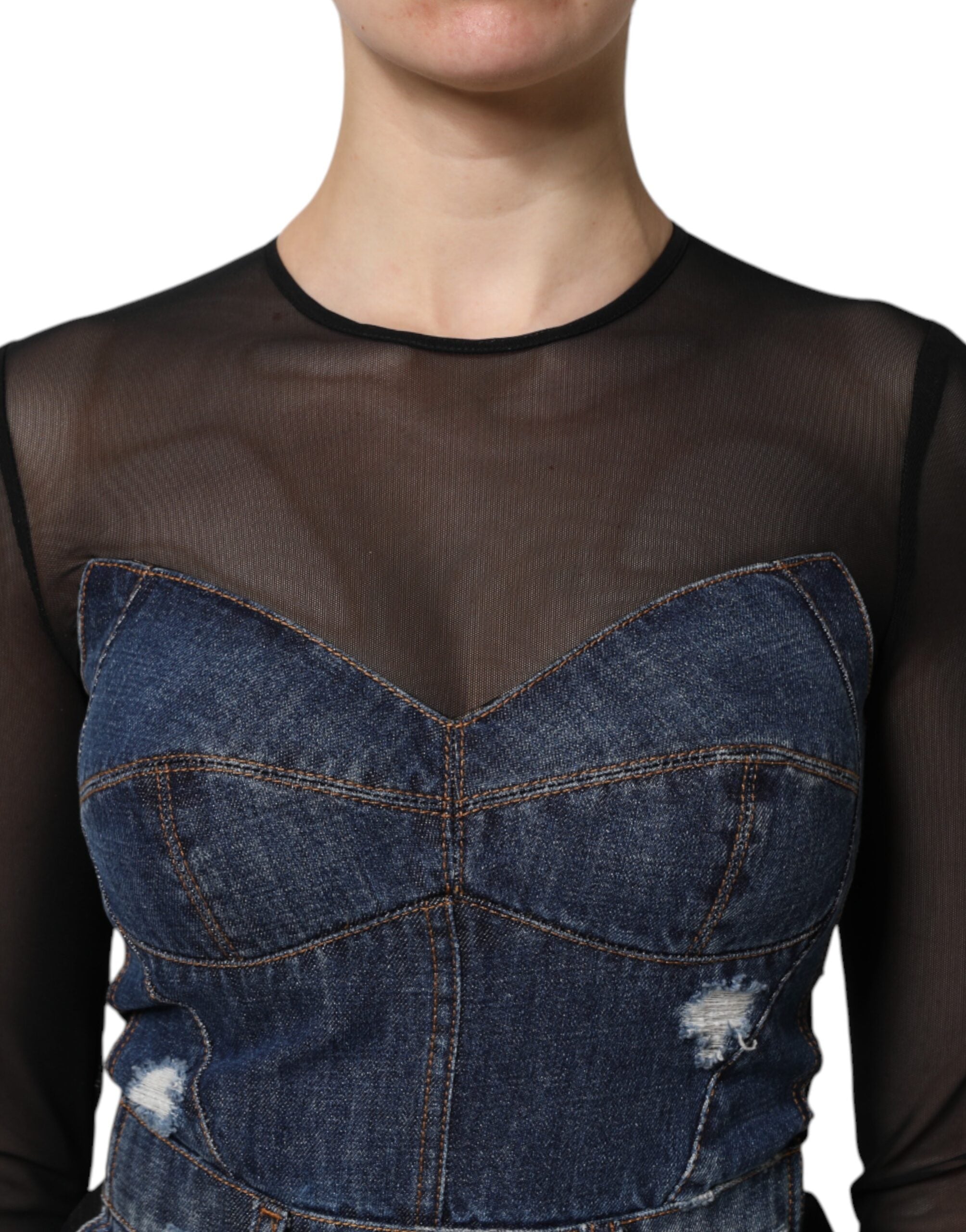 Dolce & Gabbana Black Blue Long Sleeves Denim Mini Women's Dress