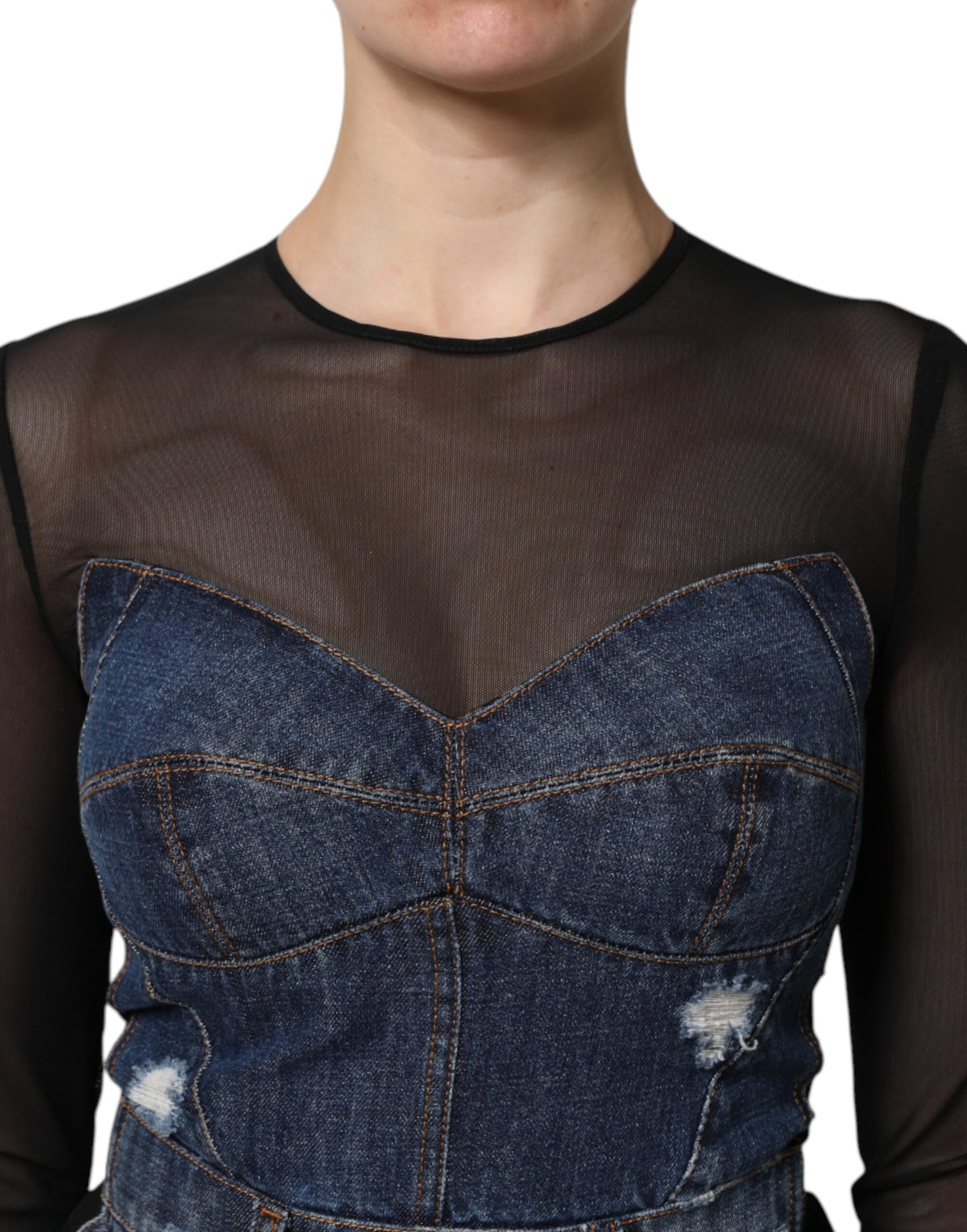 Dolce & Gabbana Black Blue Long Sleeves Denim Mini Women's Dress