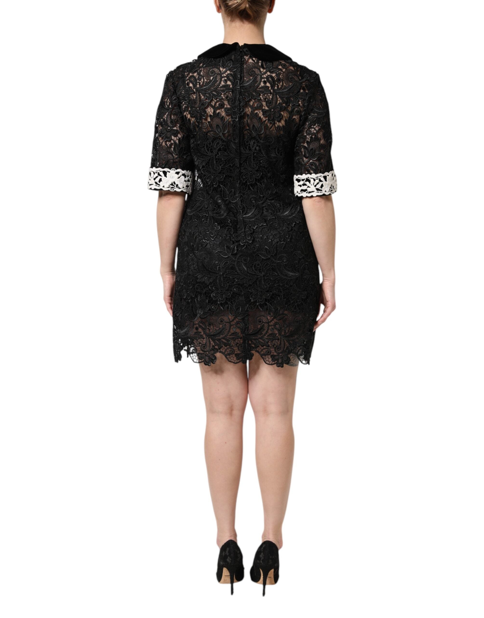 Dolce & Gabbana Black Floral Lace Embellished Mini Women's Dress