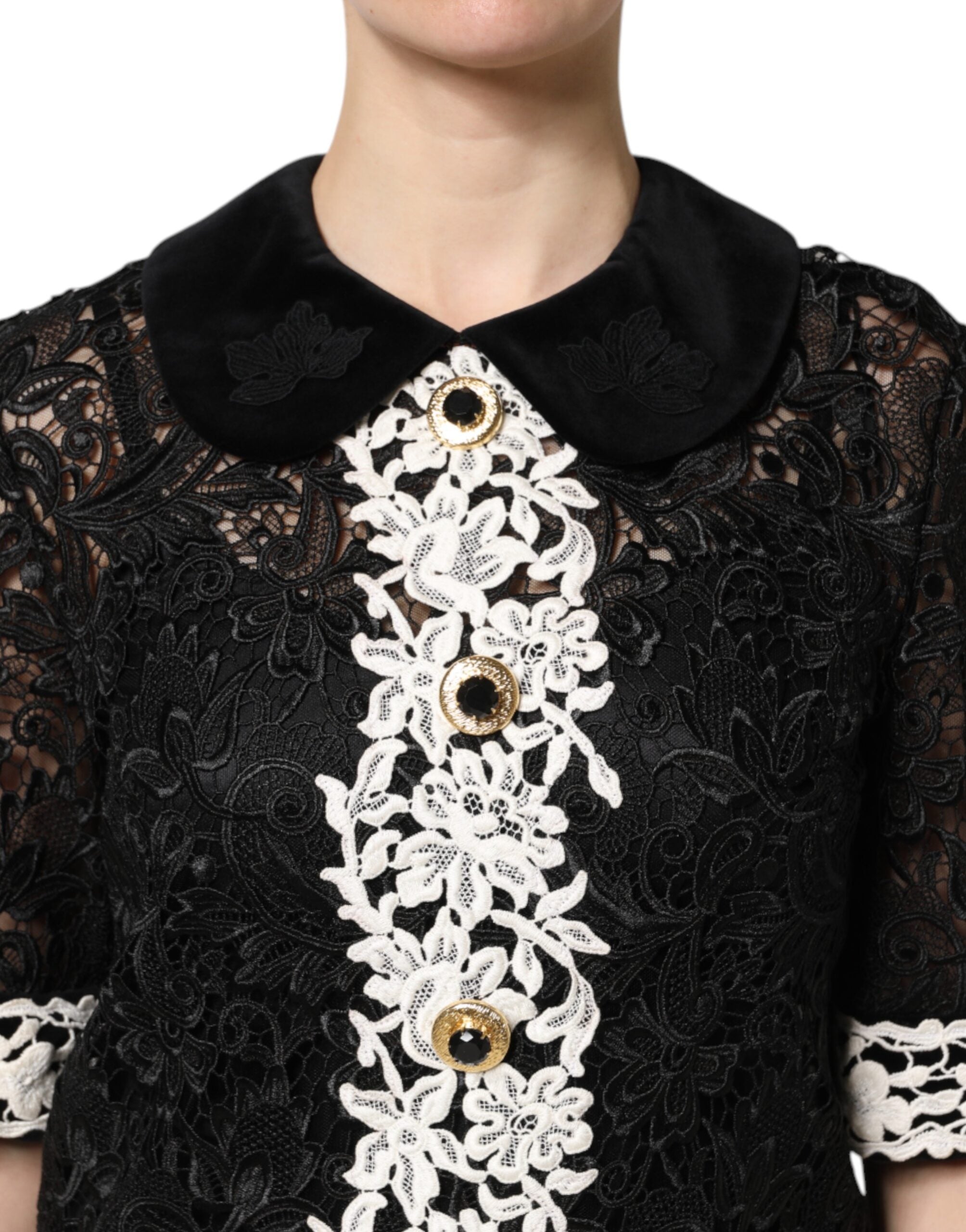Dolce & Gabbana Black Floral Lace Embellished Mini Women's Dress