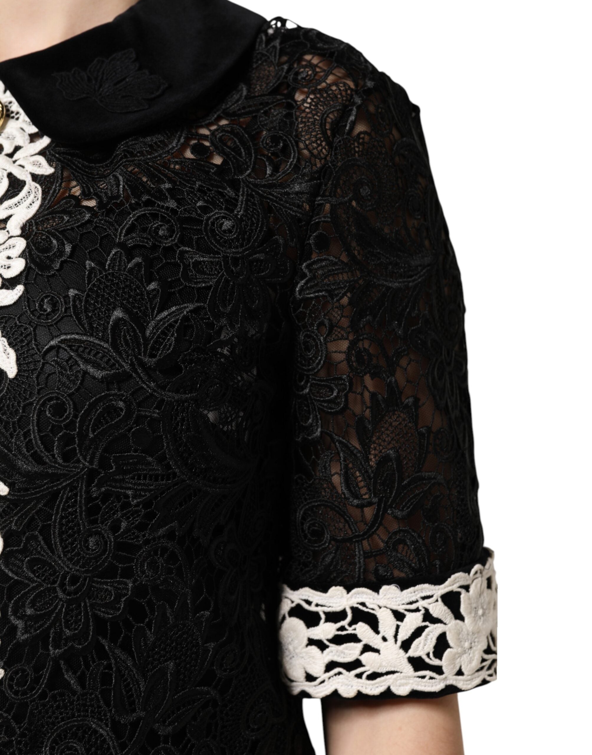 Dolce & Gabbana Black Floral Lace Embellished Mini Women's Dress