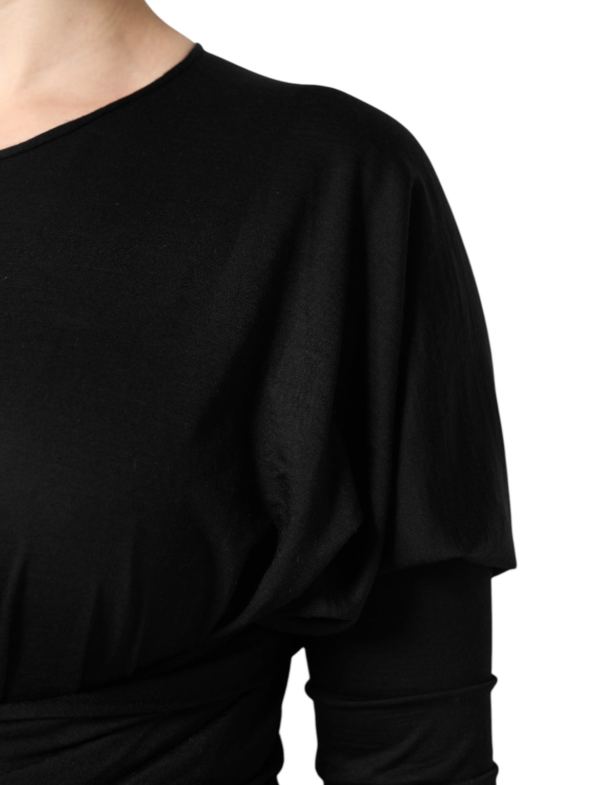 Dolce & Gabbana Black Wool Long Sleeves Sheath Midi Women's Dress