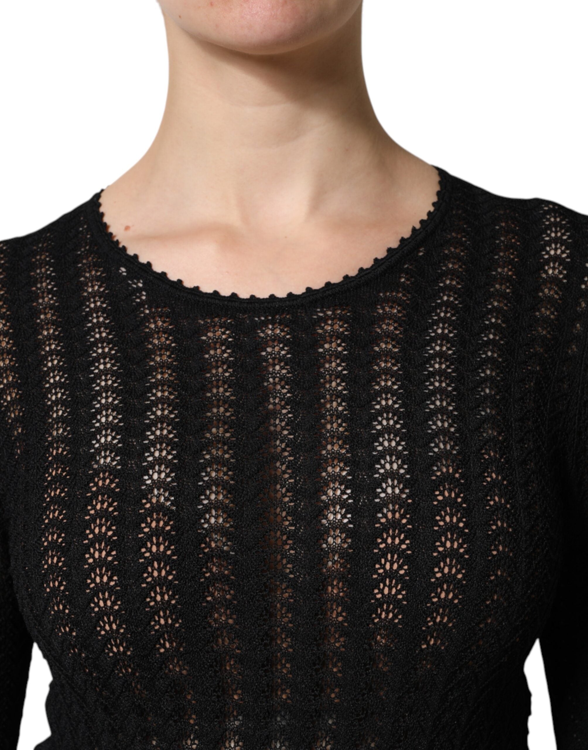 Dolce & Gabbana Black Cashmere Long Sleeves A-line Midi Women's Dress