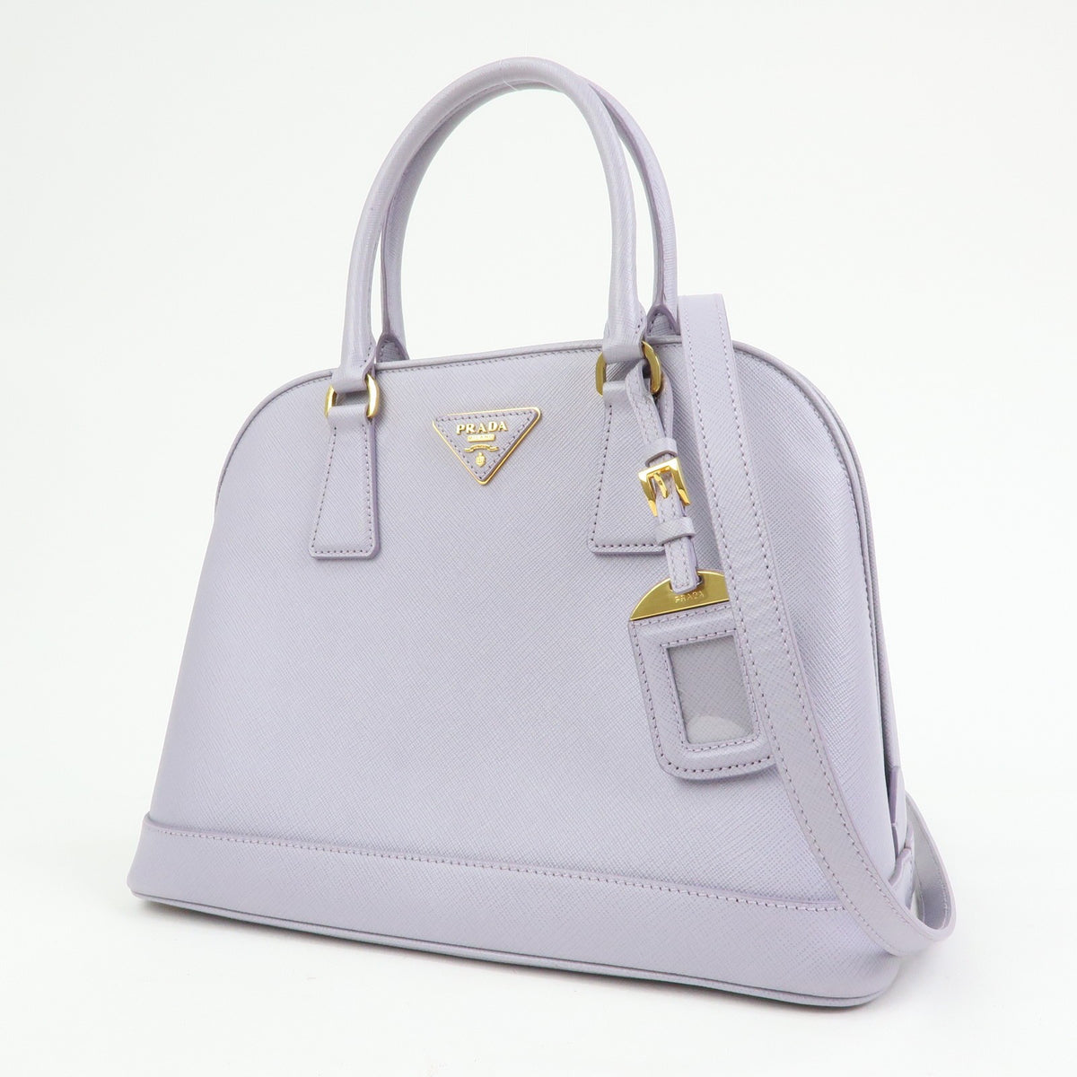 Prada Open Promenade Saffiano Leather Purple Leather Handbag (Pre-Owned)