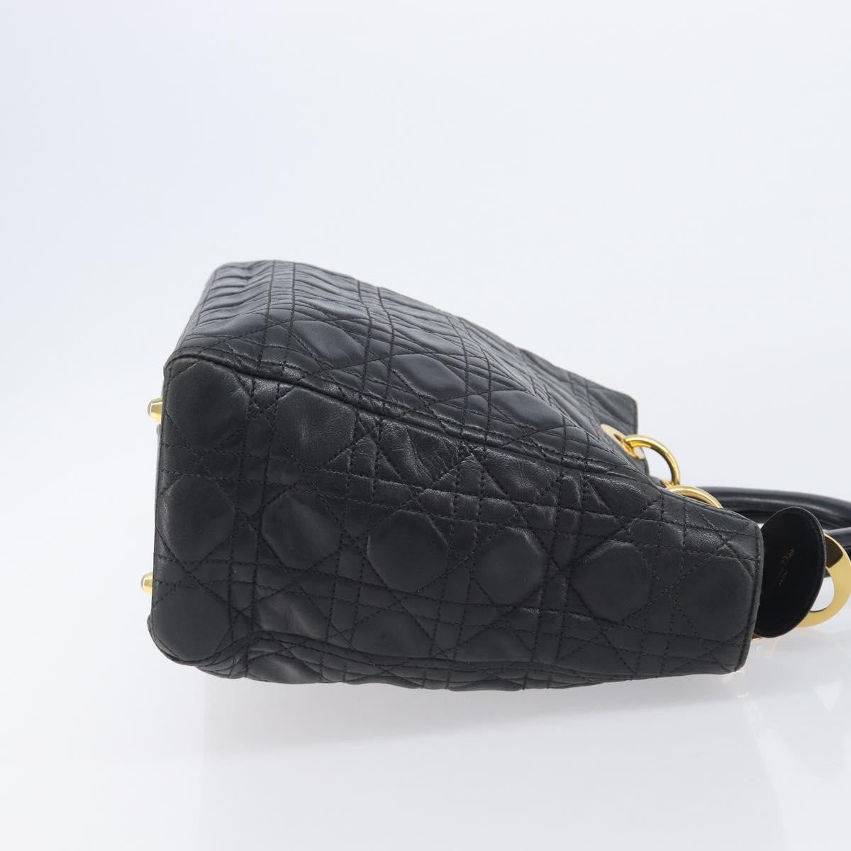 Christian Dior Vintage Lady Dior Cannage Quilt Lambskin Black Leather Handbag (Pre-Owned)