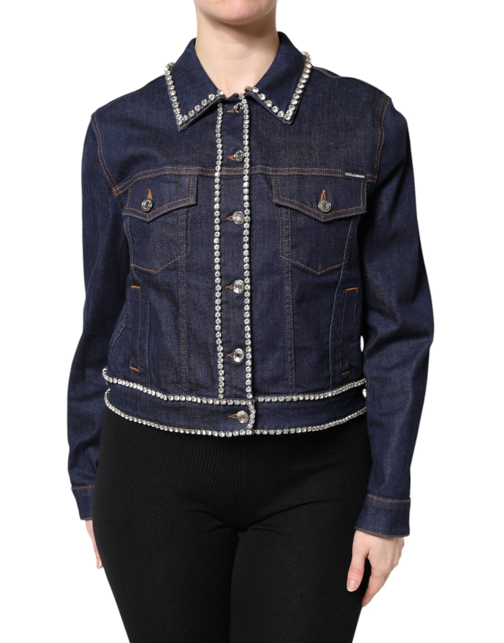 Dolce & Gabbana Blue Denim Cotton Crystal Embellished Women's Jacket