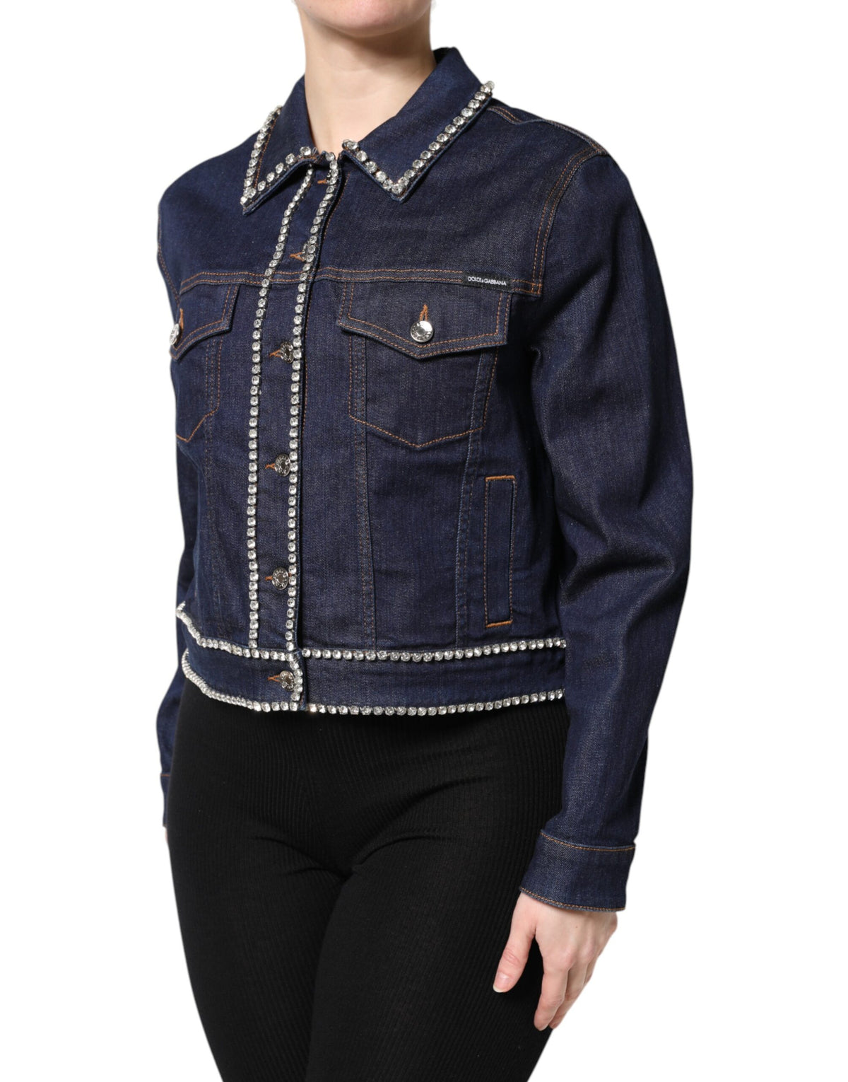 Dolce & Gabbana Blue Denim Cotton Crystal Embellished Women's Jacket