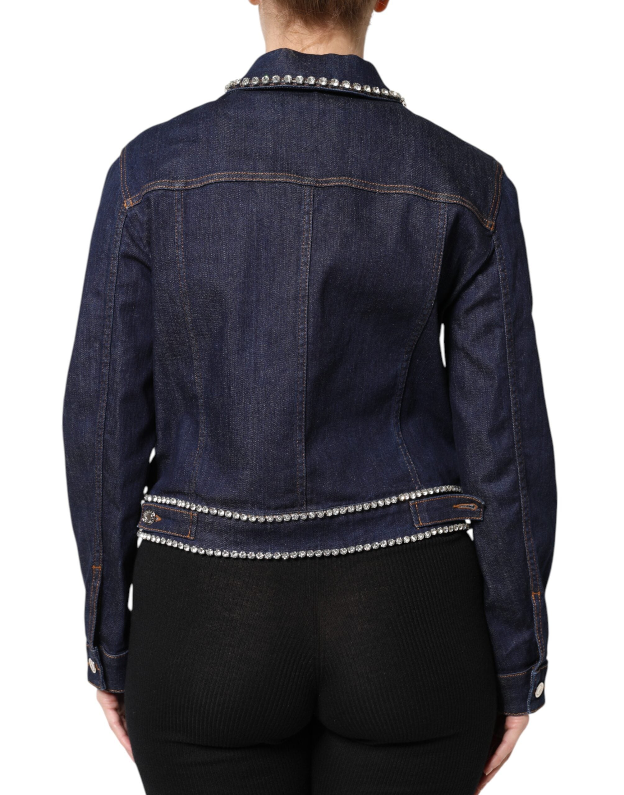 Dolce & Gabbana Blue Denim Cotton Crystal Embellished Women's Jacket