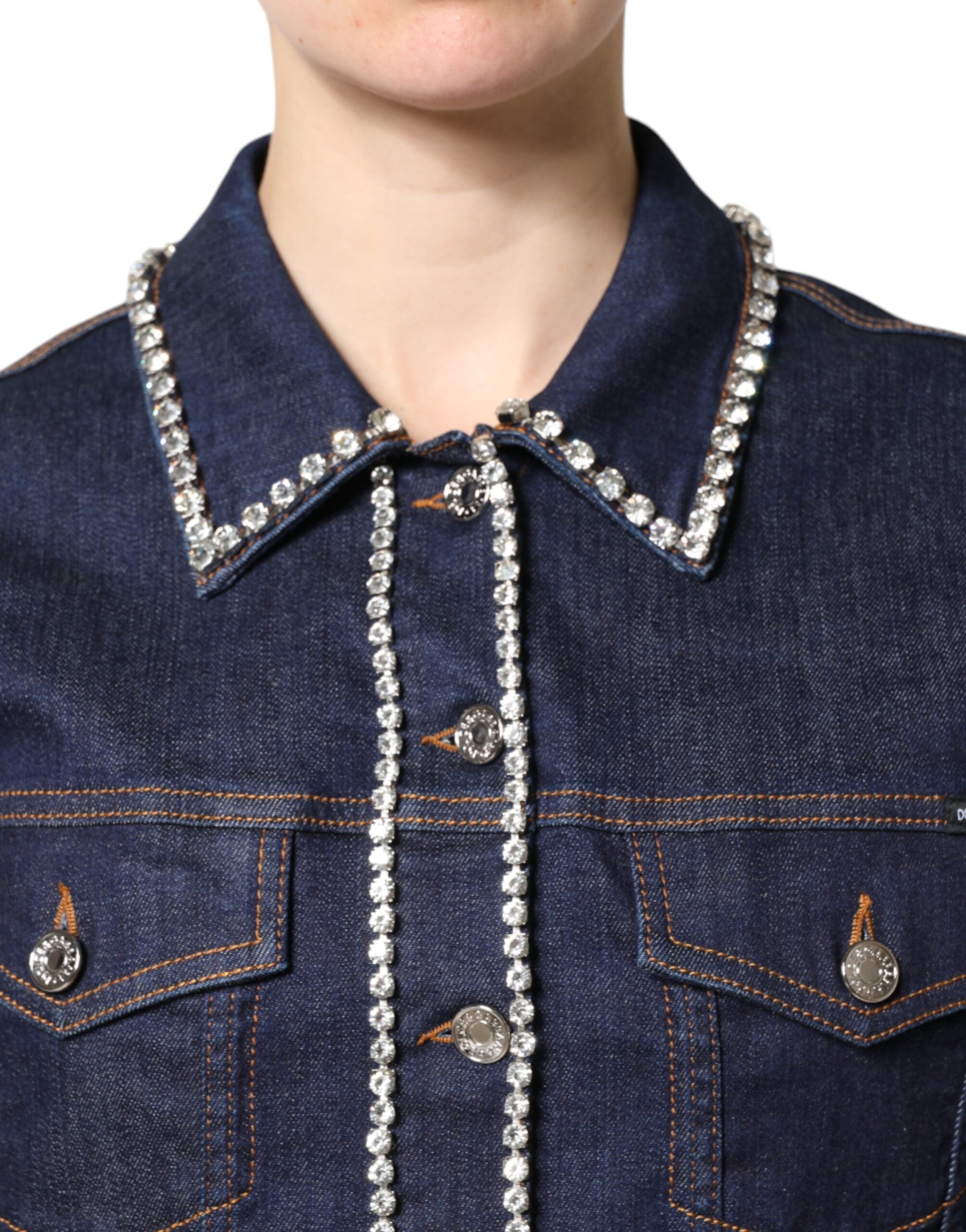 Dolce & Gabbana Blue Denim Cotton Crystal Embellished Women's Jacket