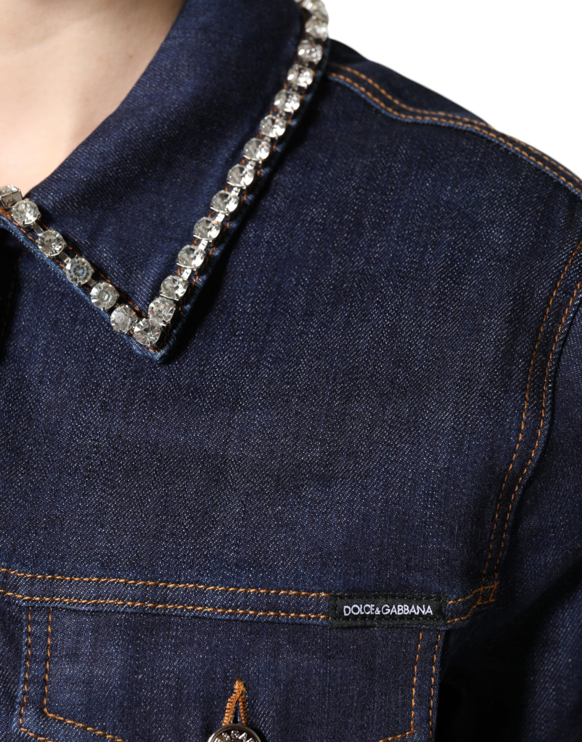Dolce & Gabbana Blue Denim Cotton Crystal Embellished Women's Jacket