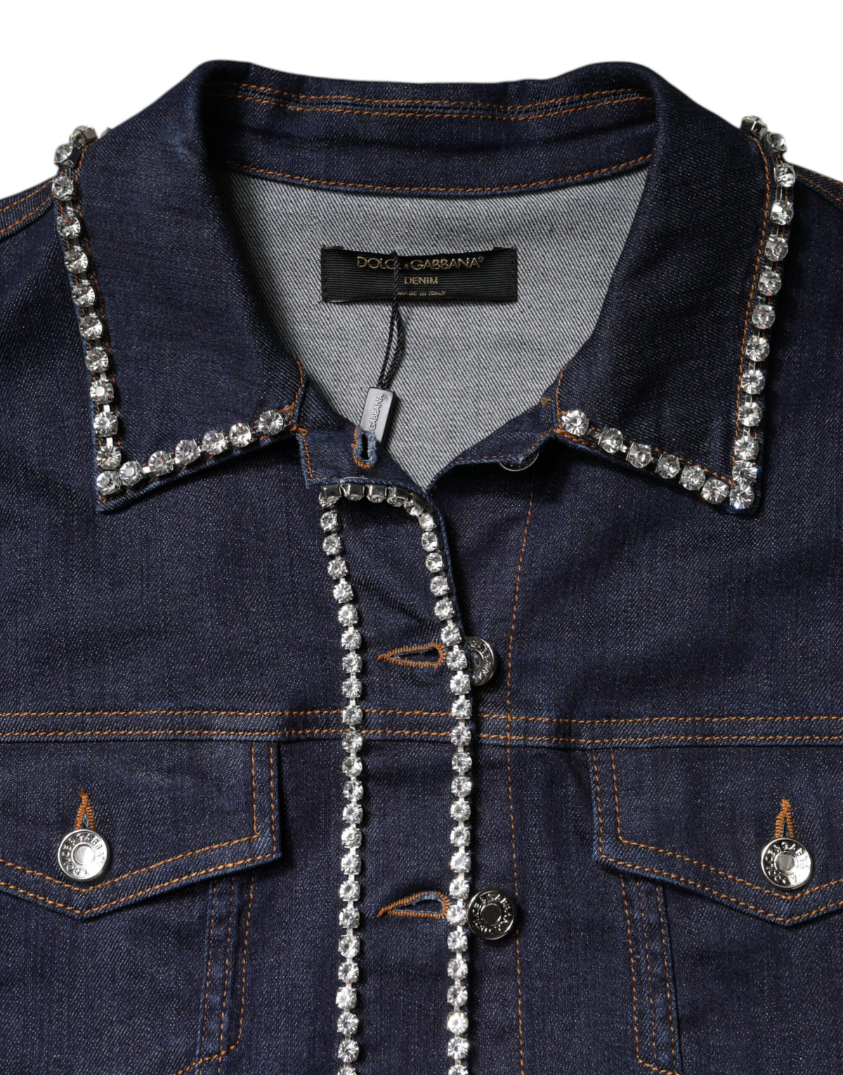 Dolce & Gabbana Blue Denim Cotton Crystal Embellished Women's Jacket