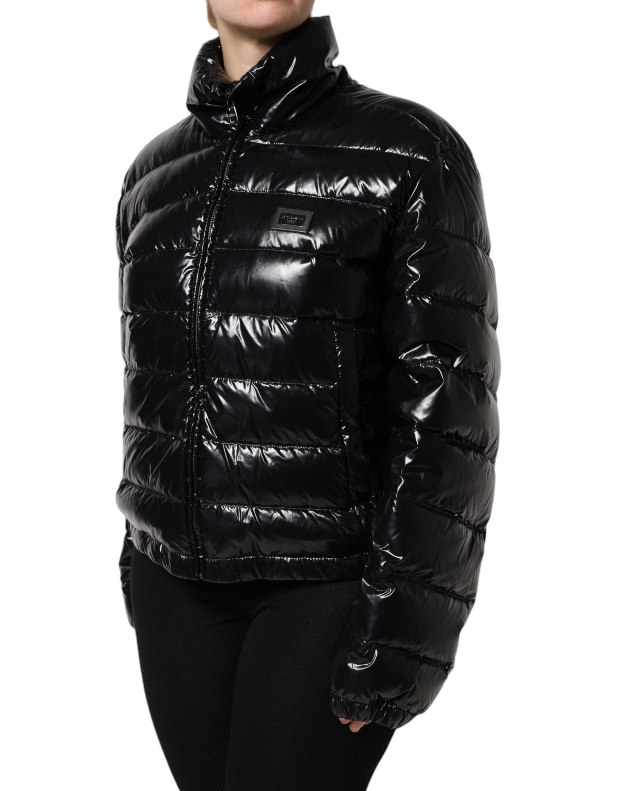 Dolce & Gabbana Black Logo Plaque Full Zip Puffer Women's Jacket