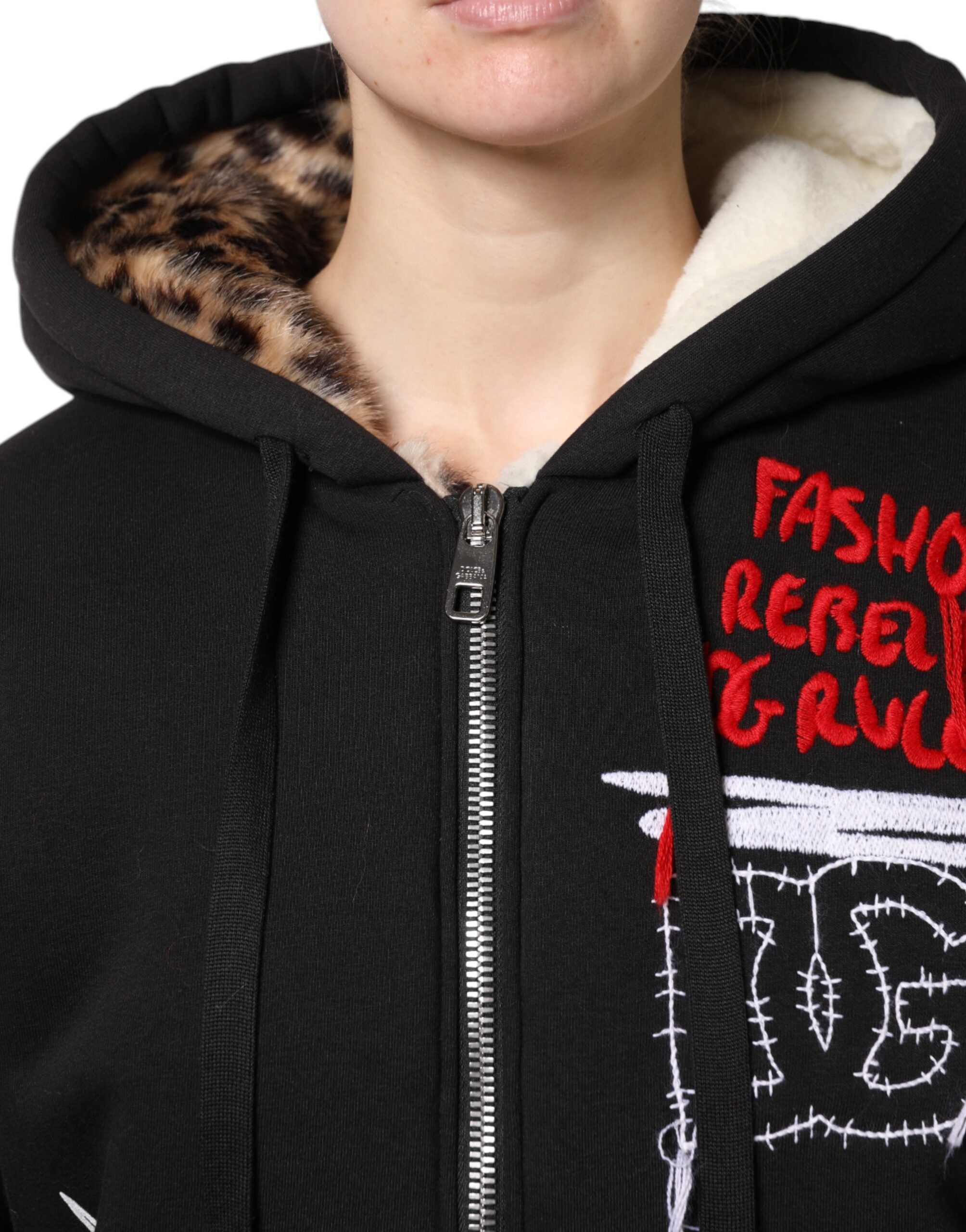 Dolce & Gabbana Black Embroidered Full Zip Hooded Women's Jacket