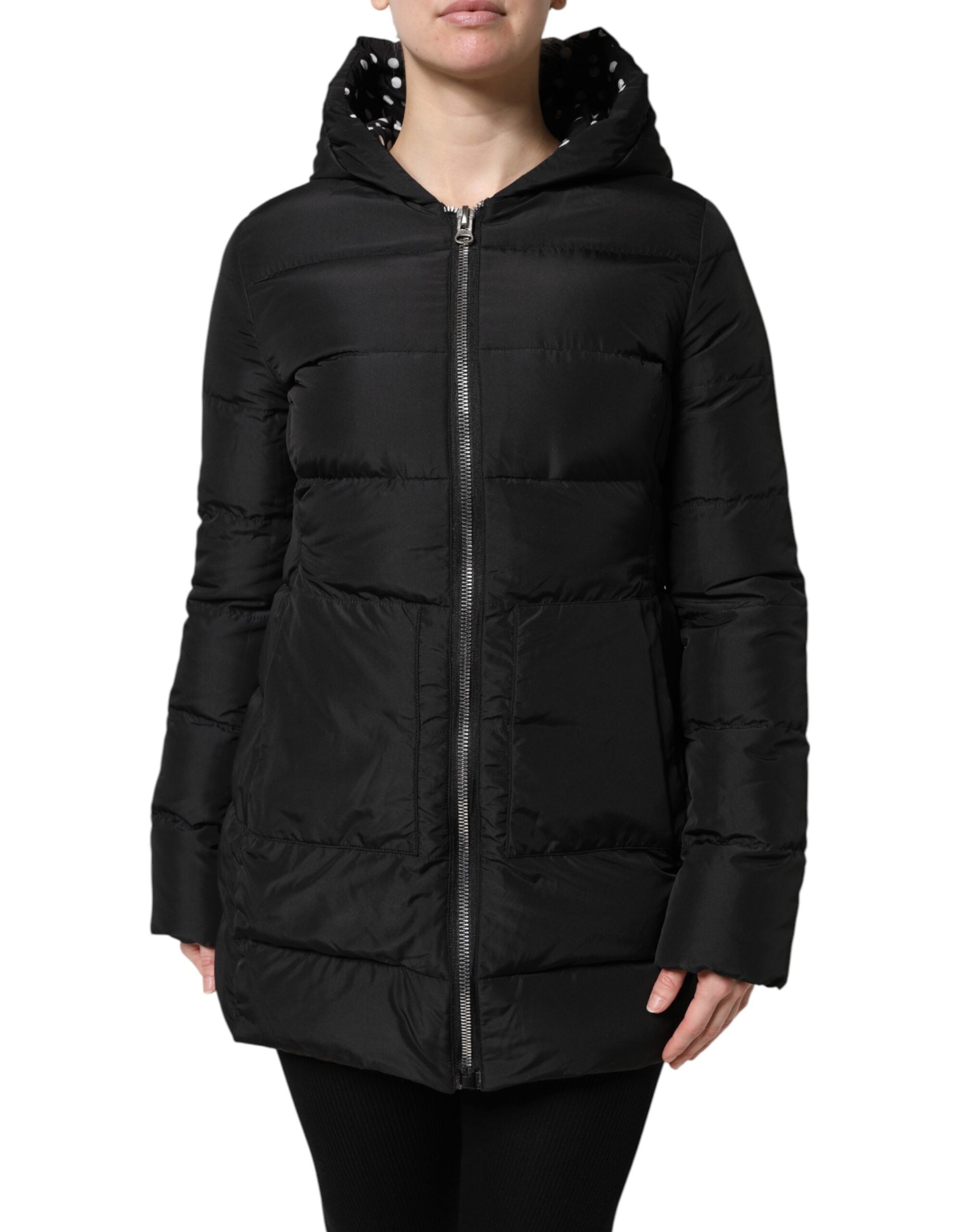 Dolce & Gabbana Black Puffer Hooded Zip Reversible Women's Jacket (Pre-Owned)