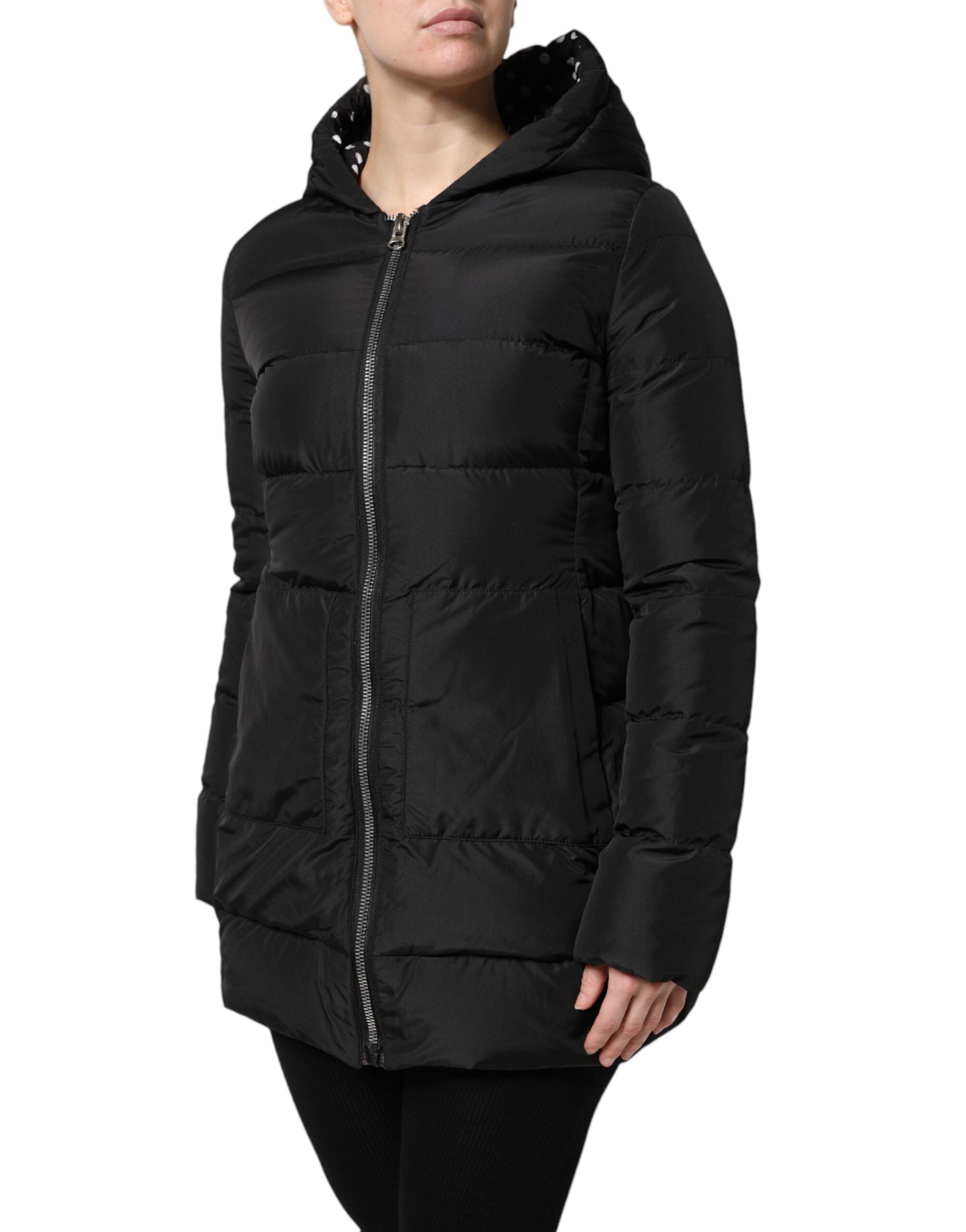 Dolce & Gabbana Black Puffer Hooded Zip Reversible Women's Jacket (Pre-Owned)