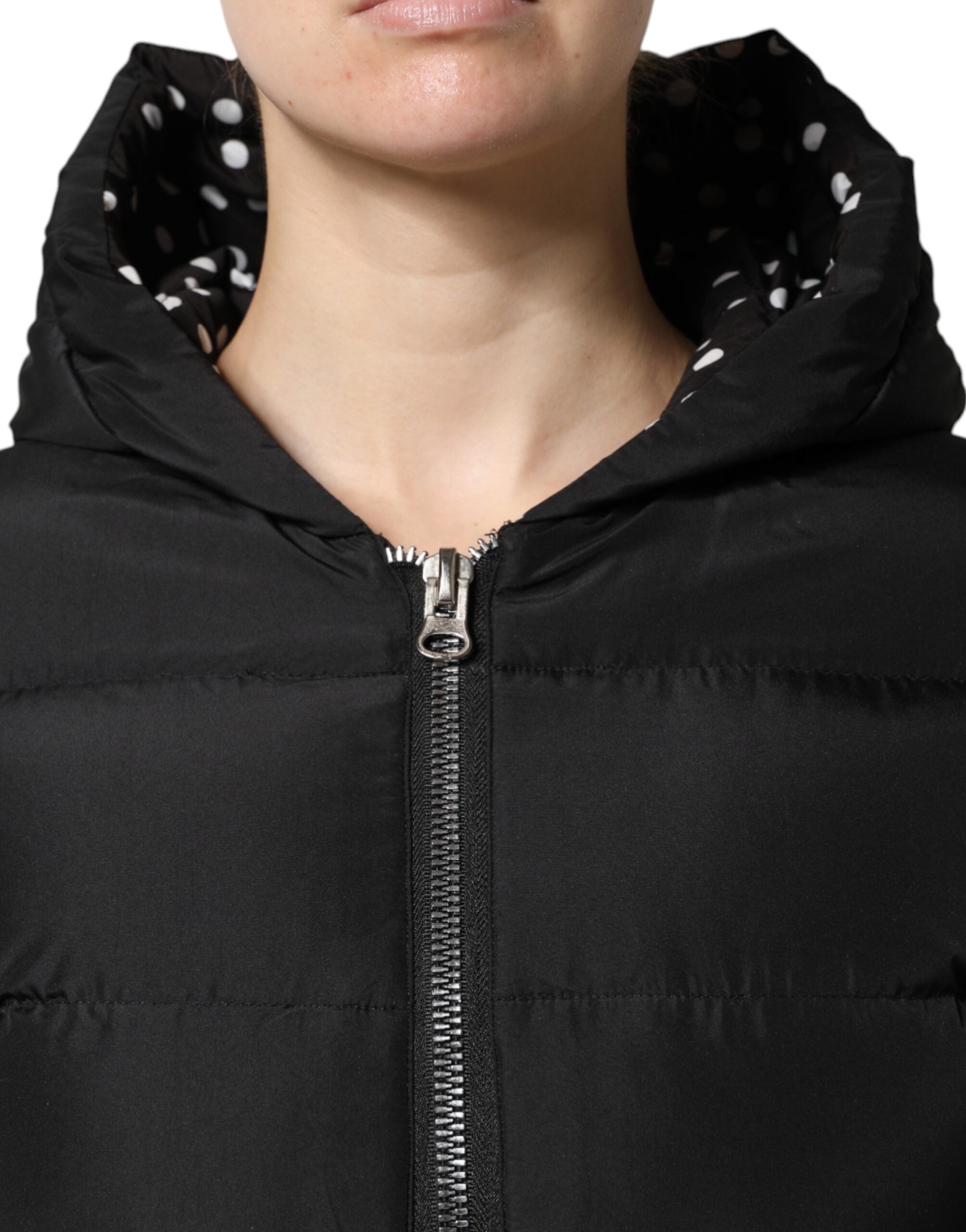 Dolce & Gabbana Black Puffer Hooded Zip Reversible Women's Jacket (Pre-Owned)