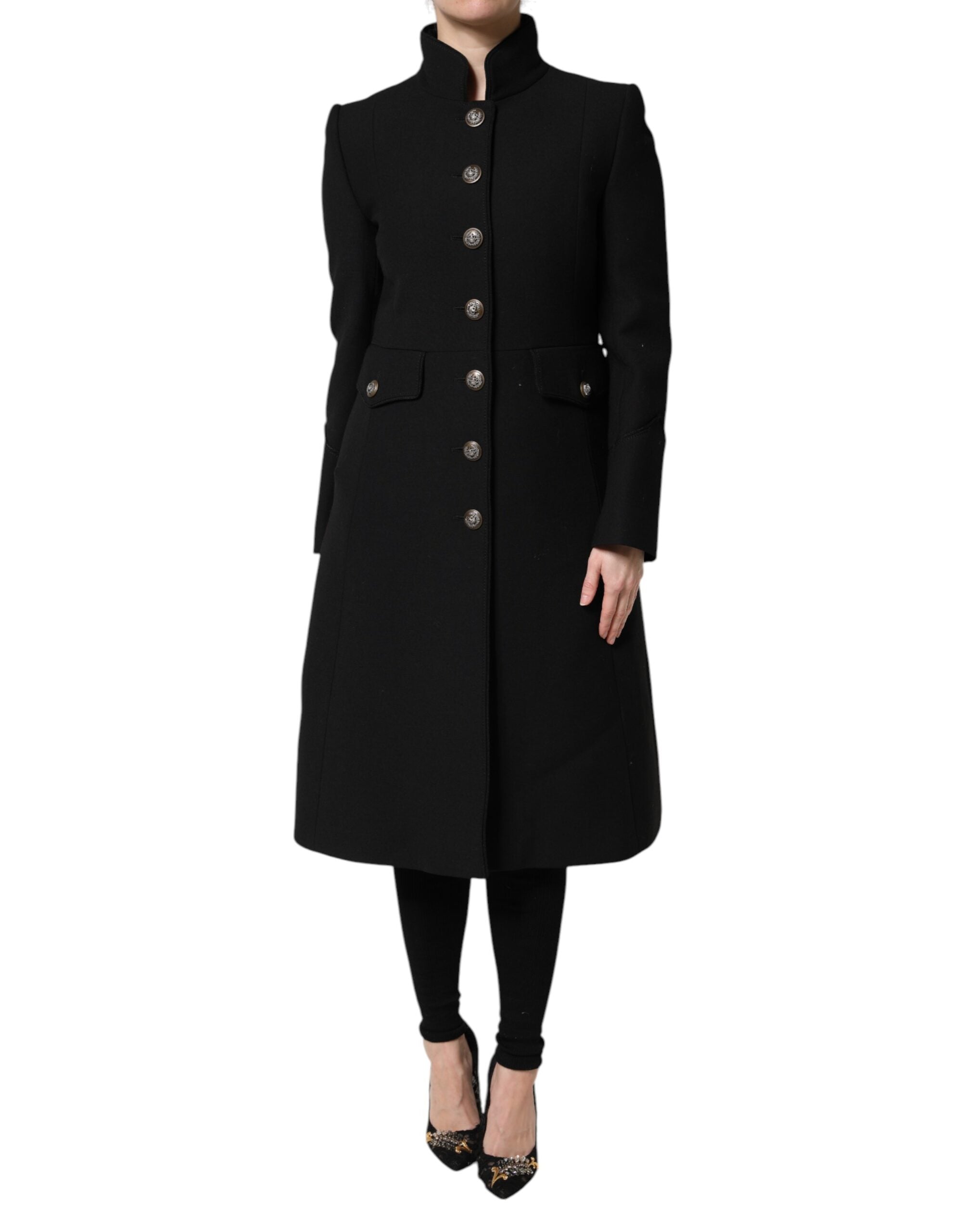 Dolce & Gabbana Black Wool Single Breasted Trench Coat Women's Jacket