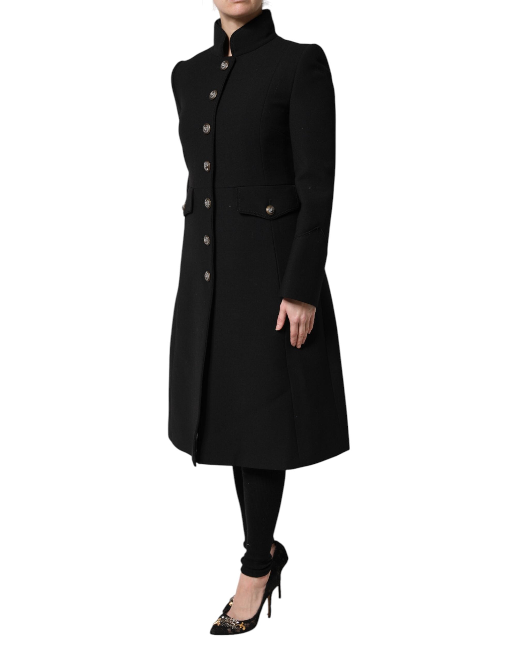 Dolce & Gabbana Black Wool Single Breasted Trench Coat Women's Jacket