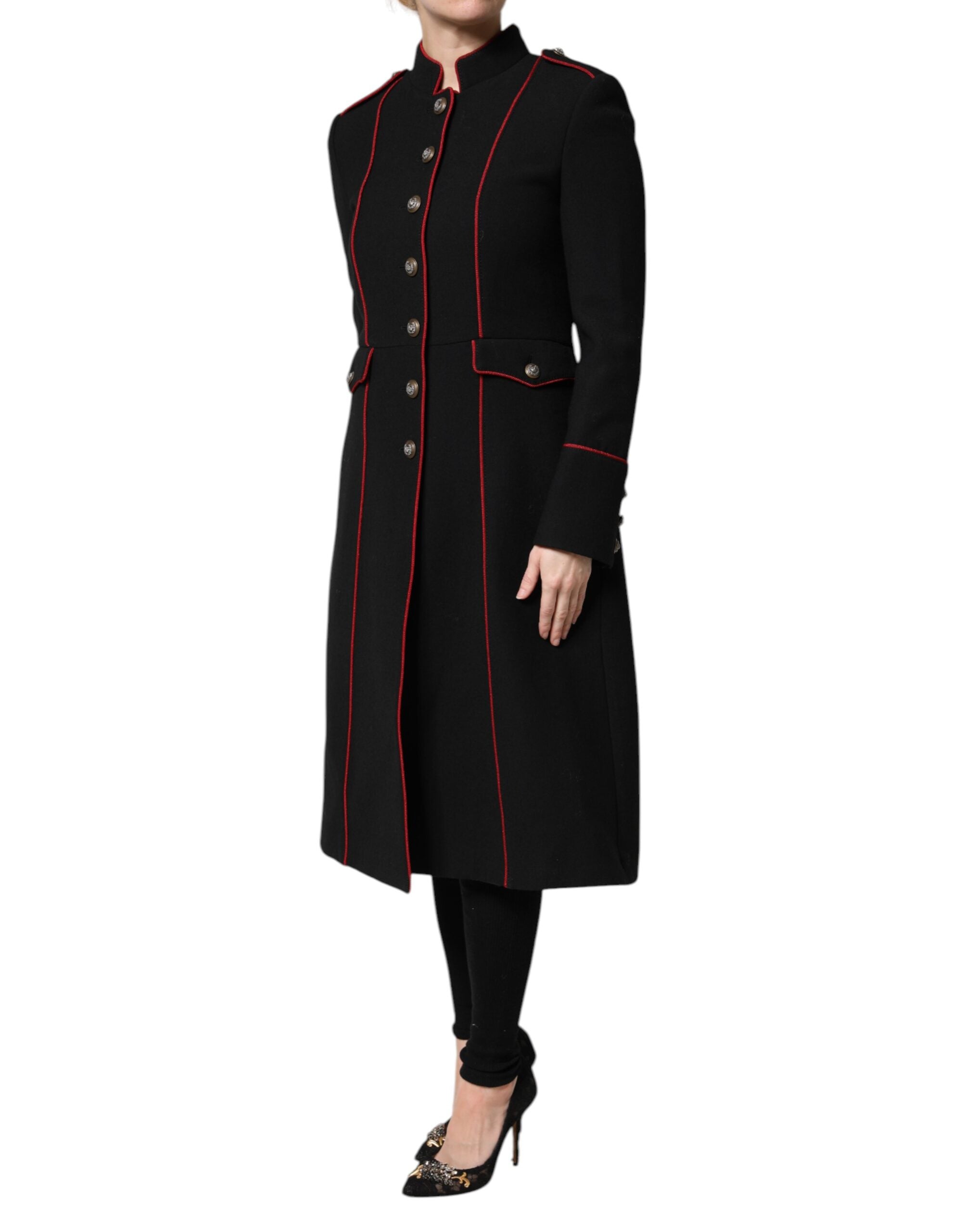 Dolce & Gabbana Black Wool Single Breasted Trench Coat Women's Jacket