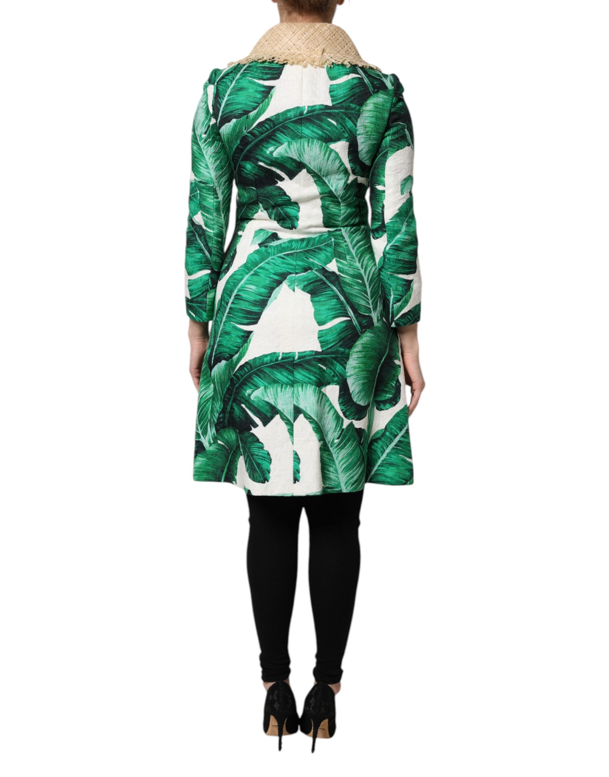 Dolce & Gabbana Multicolor Leaf Print Embellished Trenchcoat Women's Jacket