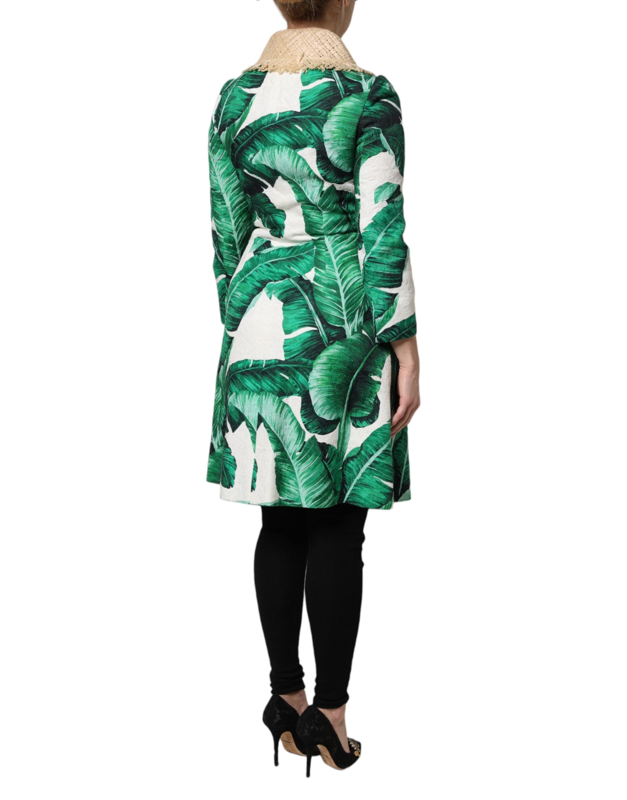 Dolce & Gabbana Multicolor Leaf Print Embellished Trenchcoat Women's Jacket