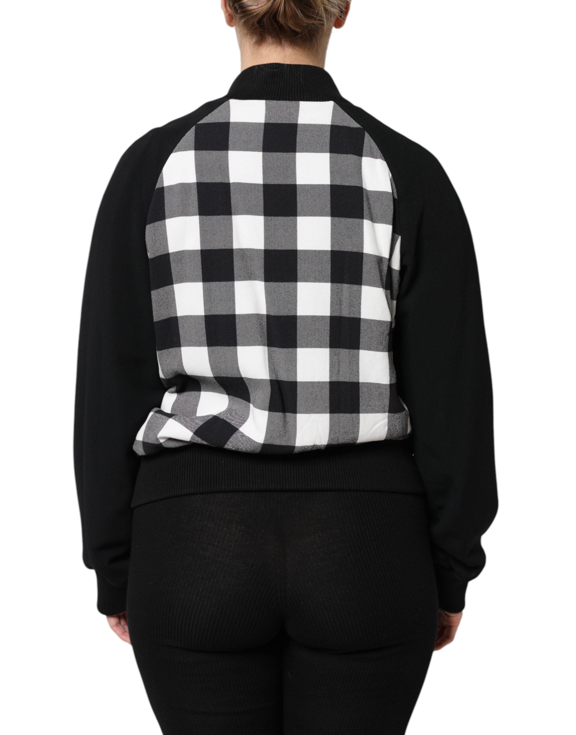 Dolce & Gabbana Black White Check Floral Button Down Women's Jacket
