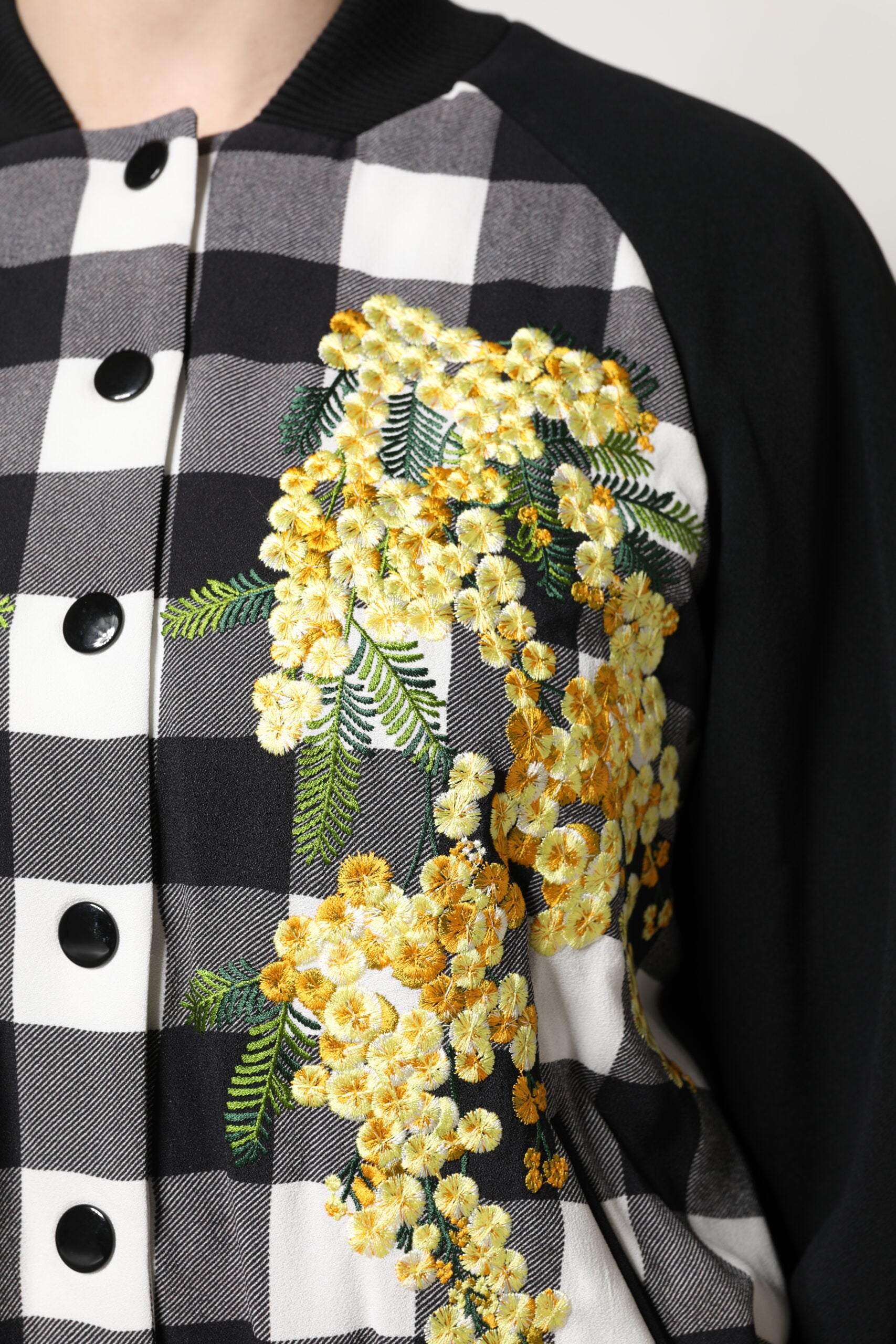 Dolce & Gabbana Black White Check Floral Button Down Women's Jacket