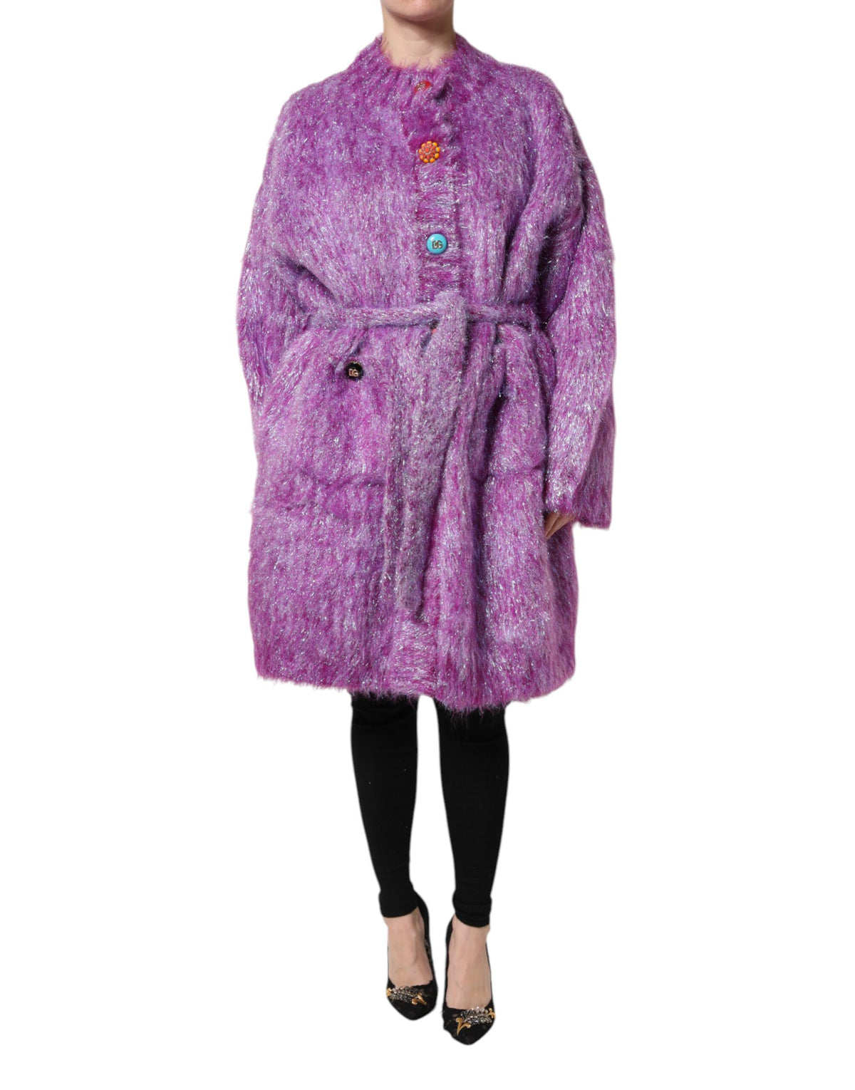 Dolce & Gabbana Purple Button Embellished Trench Coat Women's Jacket