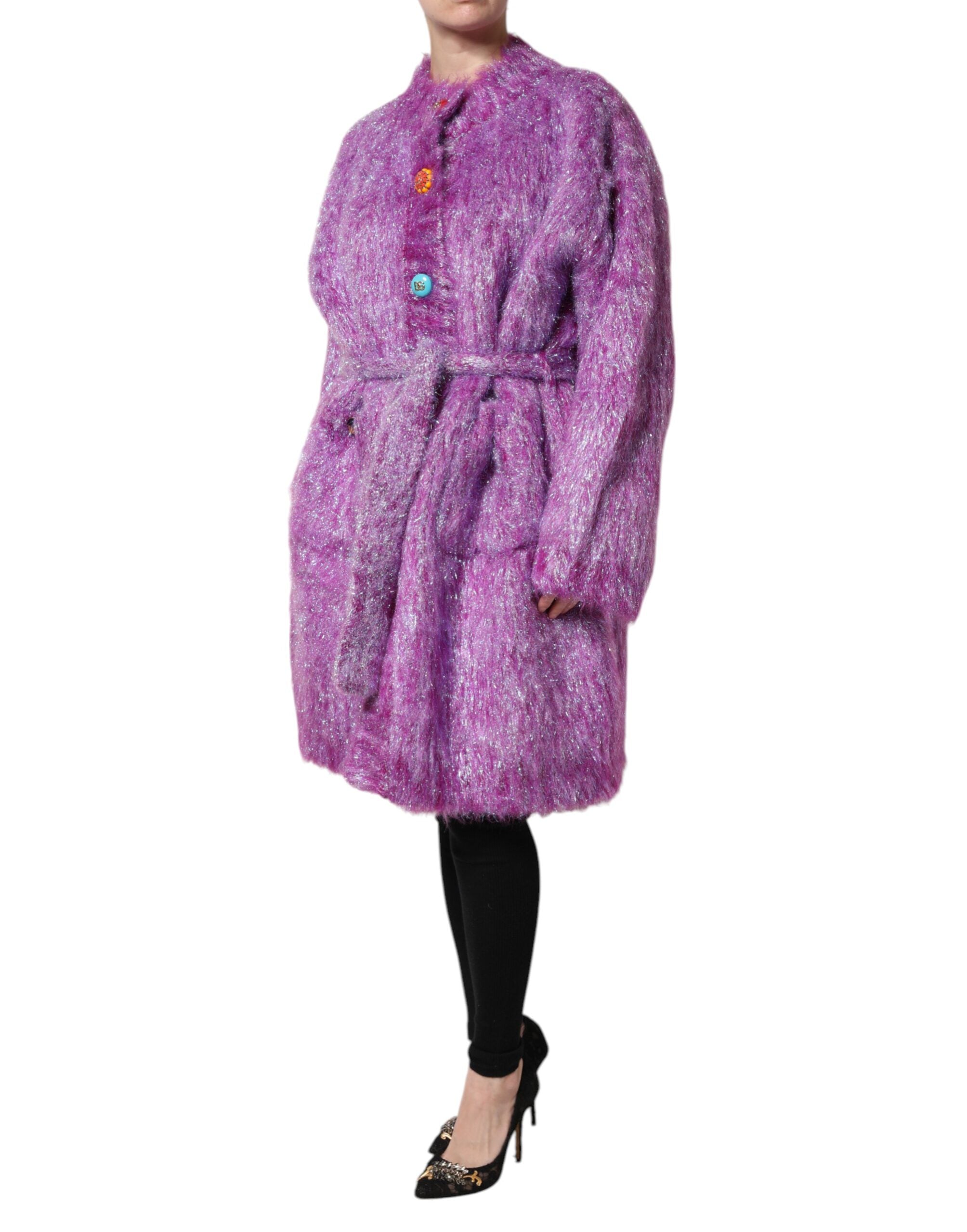Dolce & Gabbana Purple Button Embellished Trench Coat Women's Jacket